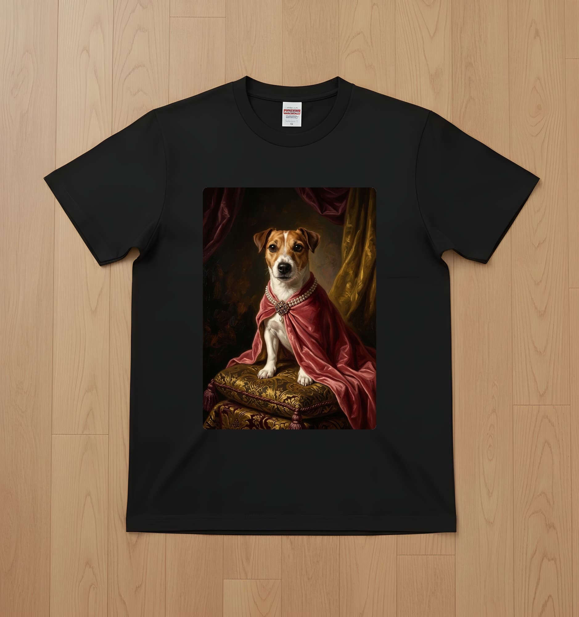 Jack Russell terrier Renaissance Portrait T-Shirt (Black, Color Print, No Frame)