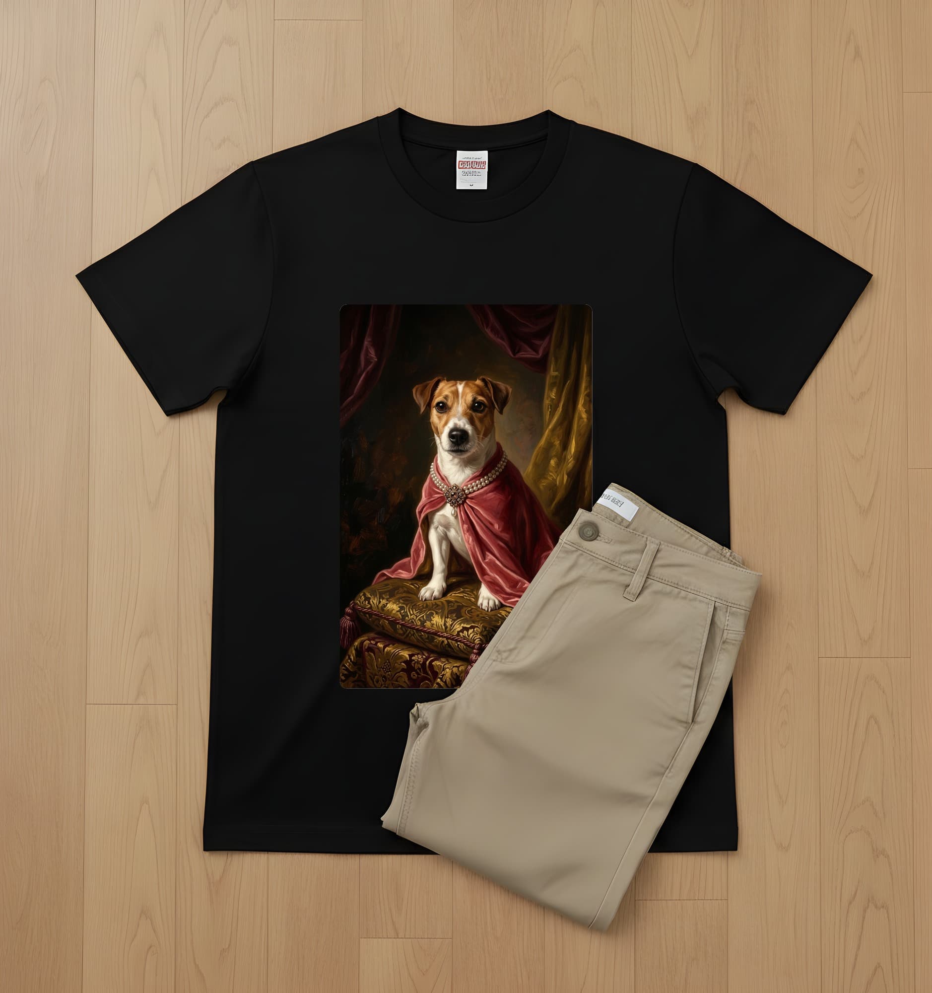 Jack Russell terrier Renaissance Portrait T-Shirt (Black, Color Print, No Frame) 2