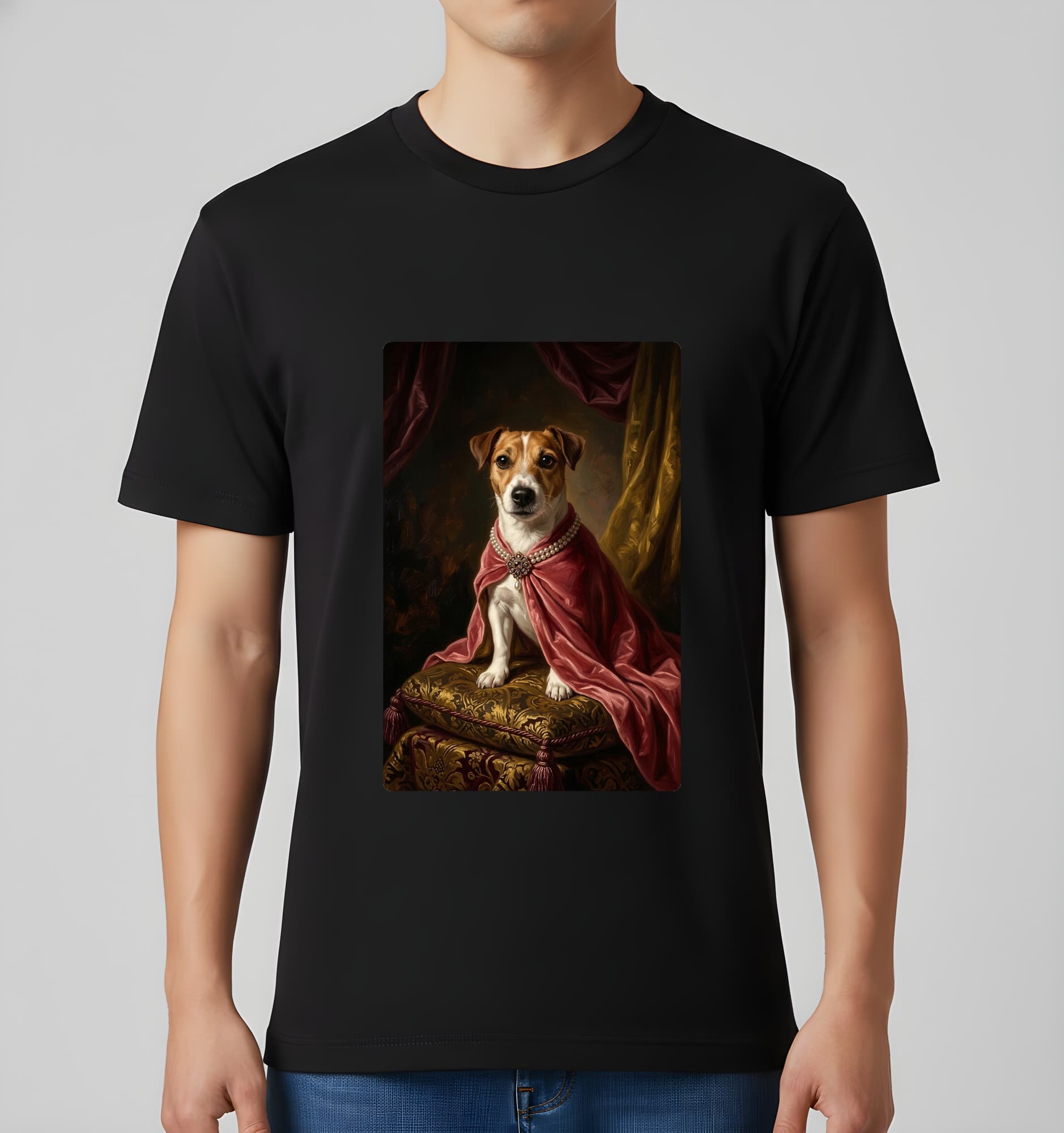 Jack Russell terrier Renaissance Portrait T-Shirt (Black, Color Print, No Frame) 3