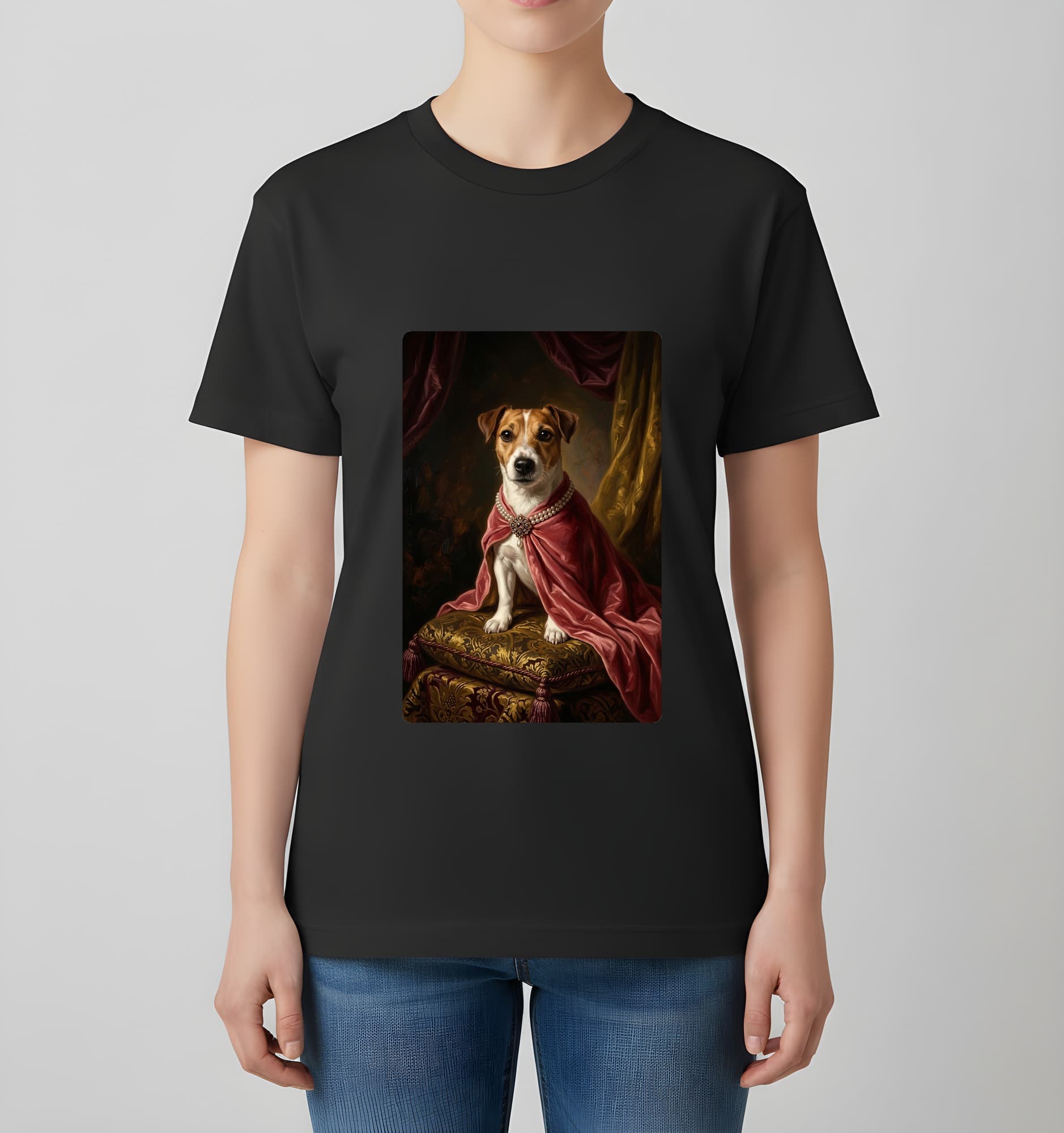 Jack Russell terrier Renaissance Portrait T-Shirt (Black, Color Print, No Frame) 4