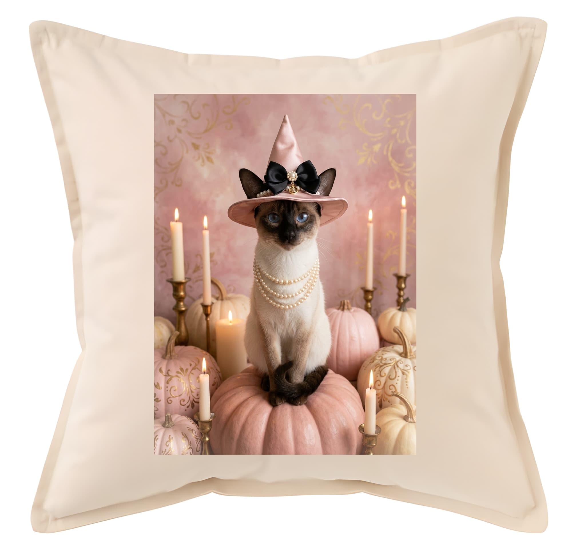 Balinese Pumpkin & Candlelight Oil-Painting Halloween Cushion
