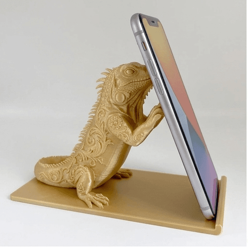 Rhinoceros Iguana Renaissance Portrait Phone Stand (Silky Gold)