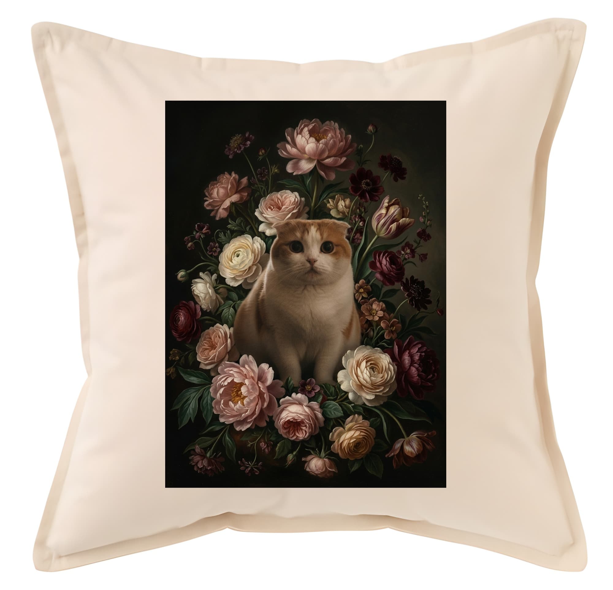 Scottish Fold Floral Oil-Painting Floral Cushion