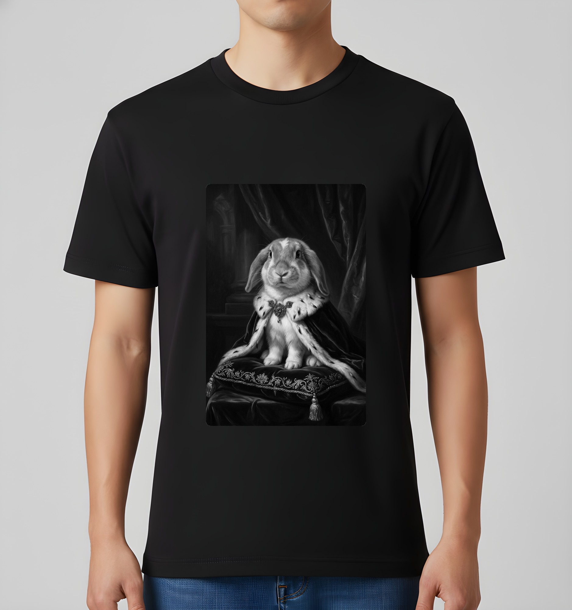 フレンチロップのルネサンス肖像画Tシャツ(ブラック・モノクロプリント・額縁なし) 3