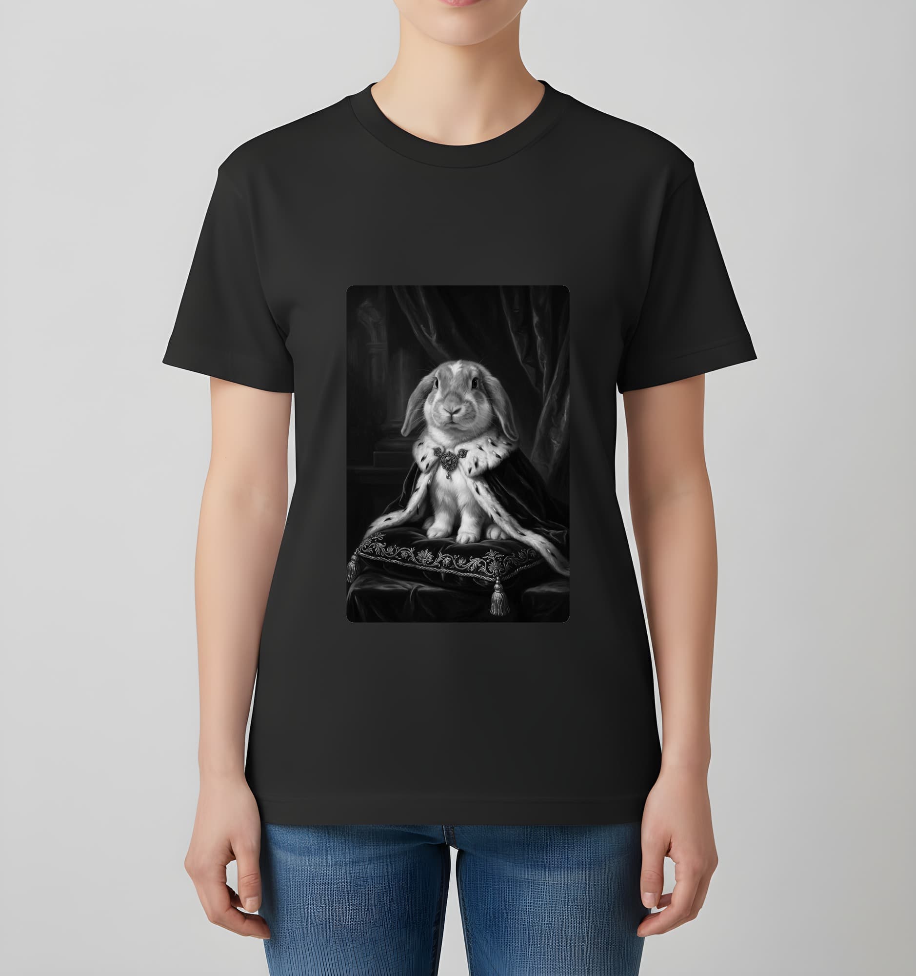 フレンチロップのルネサンス肖像画Tシャツ(ブラック・モノクロプリント・額縁なし) 4