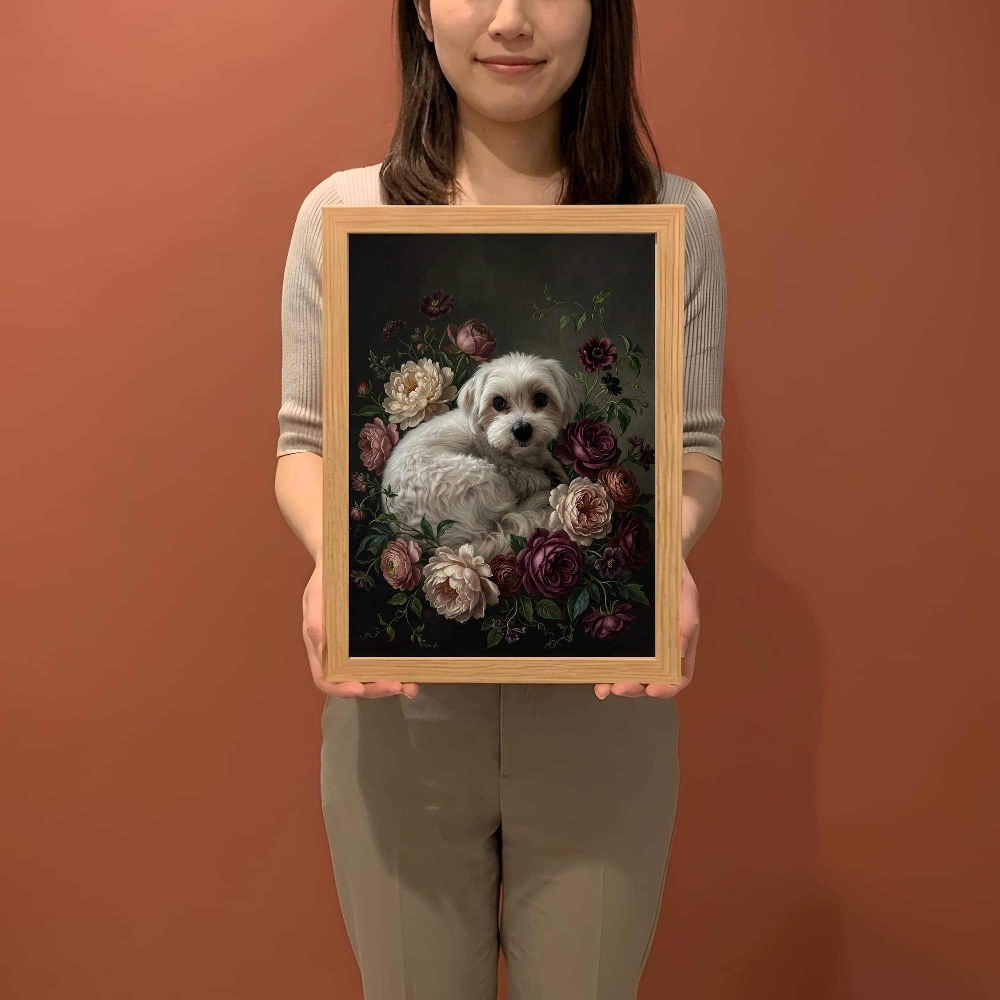 Maltese Floral Oil-Painting Floral Framed Art Print (A4) 2