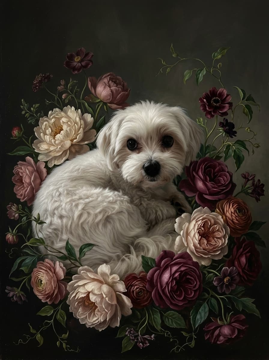 Maltese Floral Oil-Painting Floral Framed Art Print (A4) 4