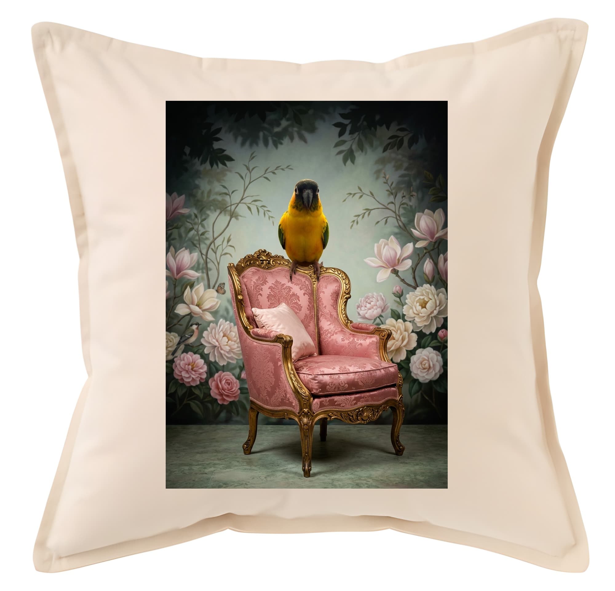 Black-headed Caique Shabby Pink Oil-Painting Rococo Cushion