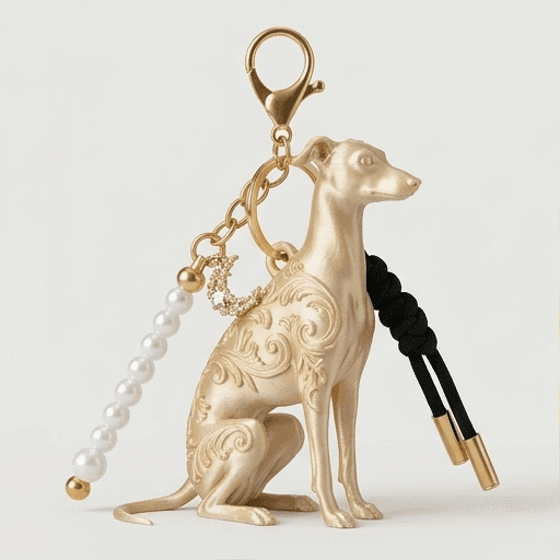 イタリアングレーハウンドのルネサンス肖像画キーホルダー(シルクゴールド)