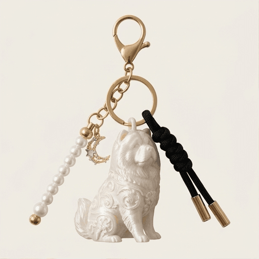 チャウチャウのルネサンス肖像画キーホルダー(シルクホワイト)