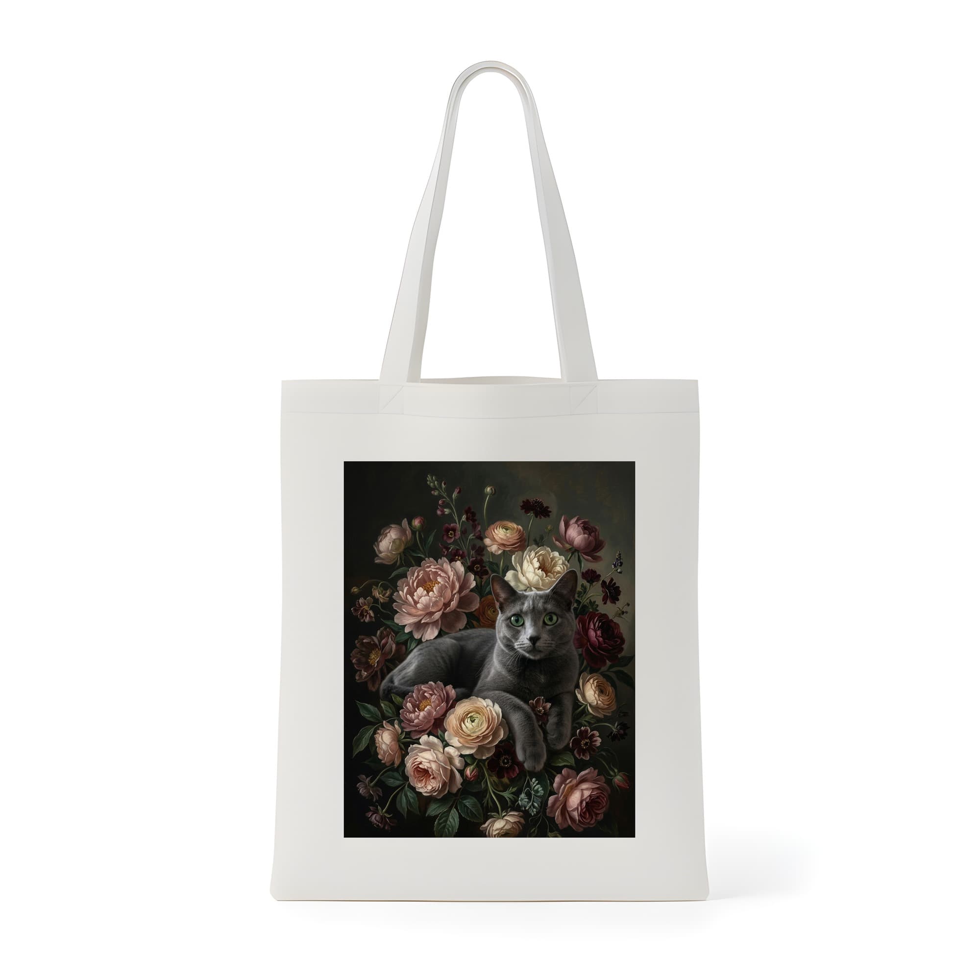 Russian Blue Floral Oil-Painting Floral Tote Bag