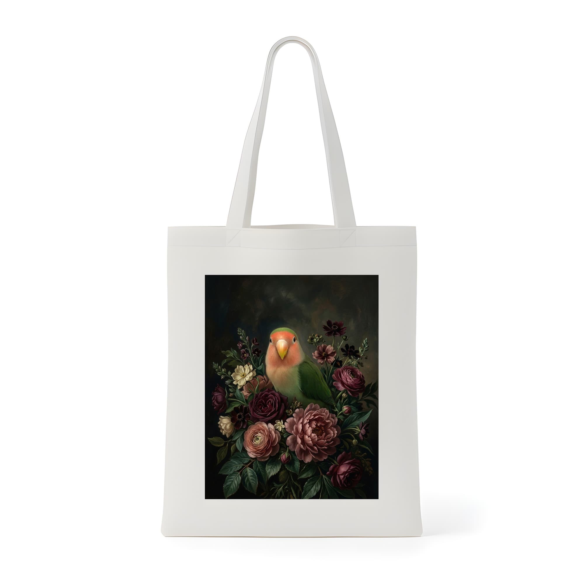コザクラインコの花の油絵風アート花柄トートバッグ