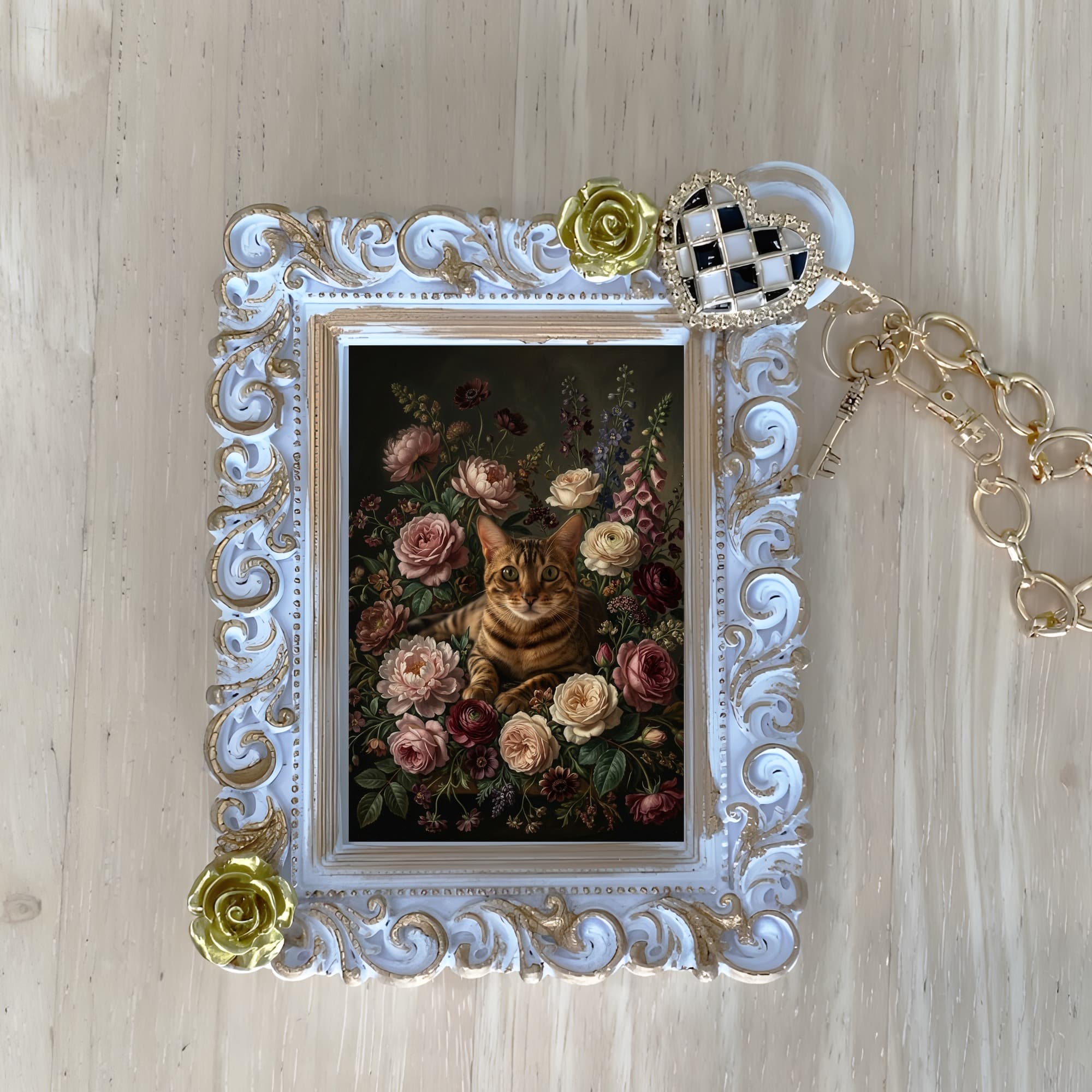 Bengal Floral Oil-Painting Floral Bag Charm (White)