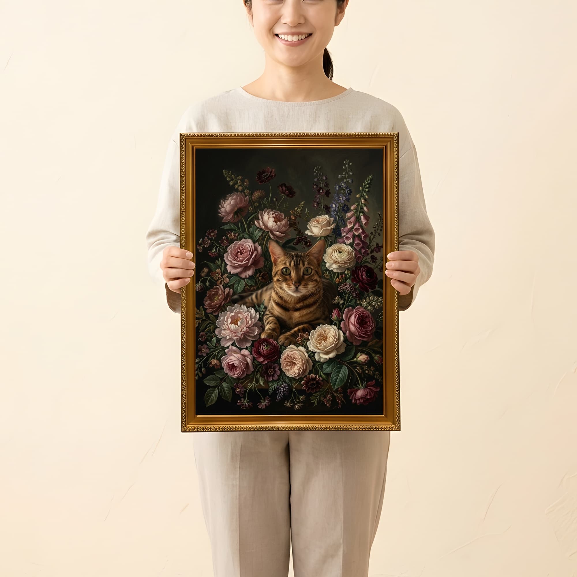 ベンガルの花の油絵風アート花柄額装プリント(A3サイズ) 2