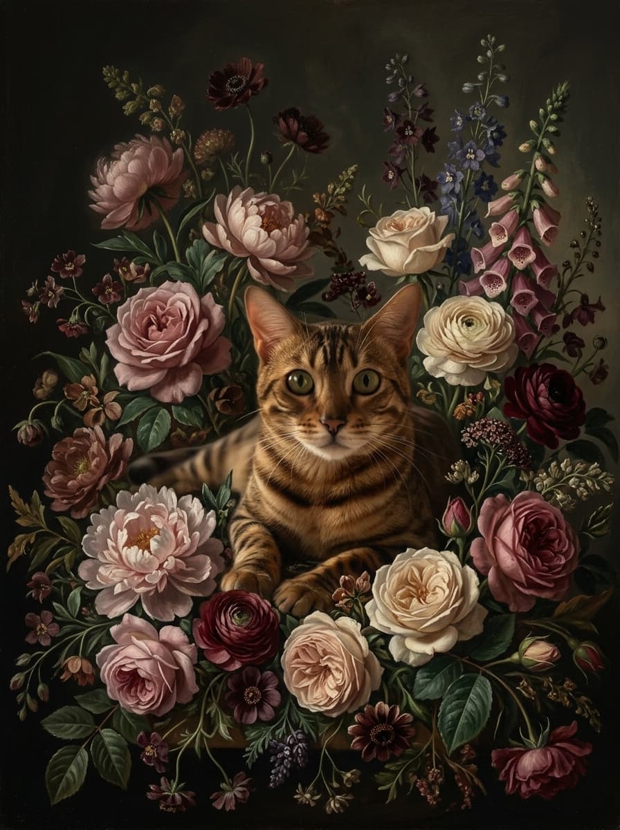 ベンガルの花の油絵風アート花柄額装プリント(A3サイズ) 4