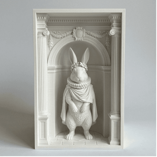 New Zealand White rabbit Renaissance Portrait Booknook Diorama