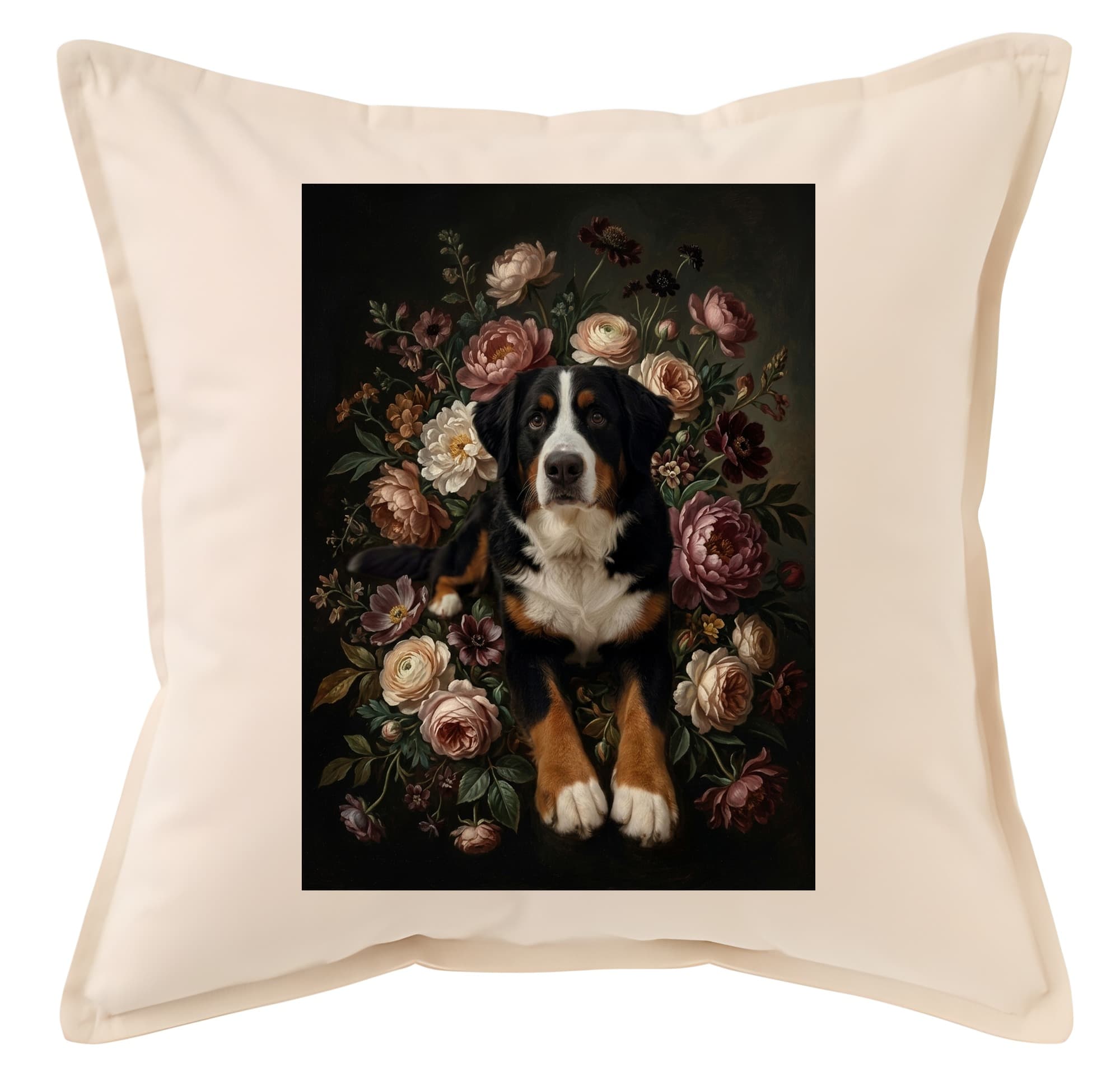 Bernese mountain dog Floral Oil-Painting Floral Cushion
