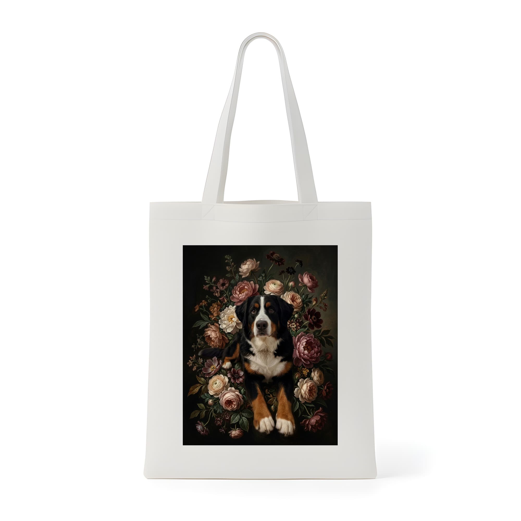 Bernese mountain dog Floral Oil-Painting Floral Tote Bag