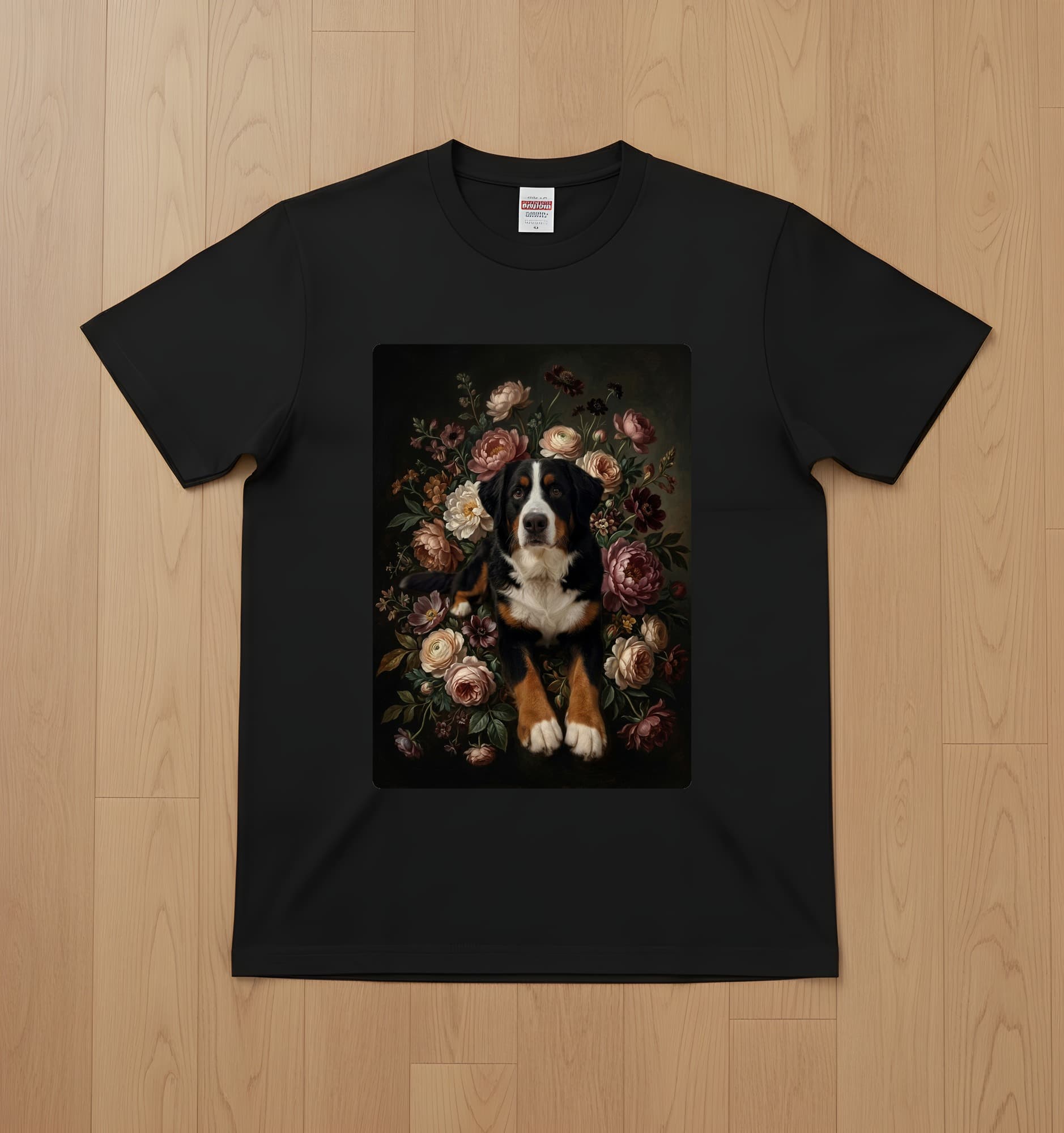 Bernese mountain dog Floral Oil-Painting Floral T-Shirt (Black)