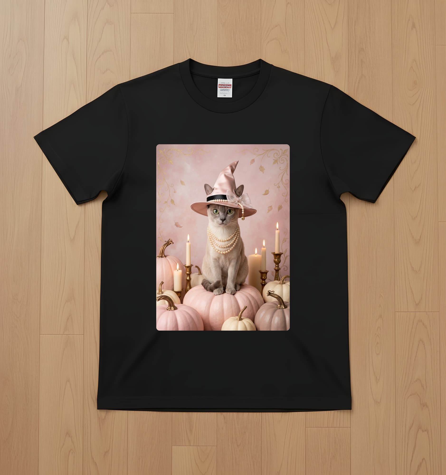 Burmese Pumpkin & Candlelight Oil-Painting Halloween T-Shirt (Black)