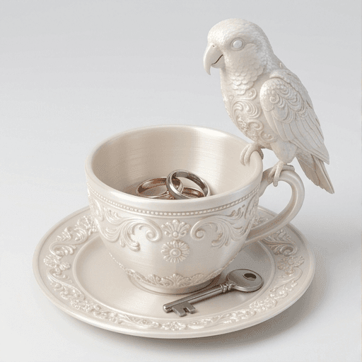 White-bellied Caique Renaissance Portrait Trinket Tray (Pearl White)