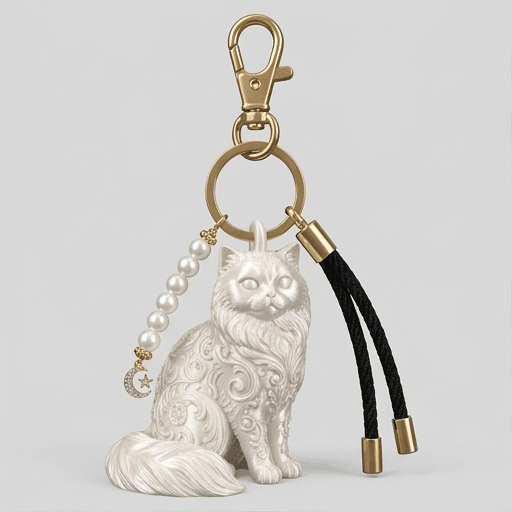 ペルシャ猫のルネサンス肖像画キーホルダー(シルクホワイト)