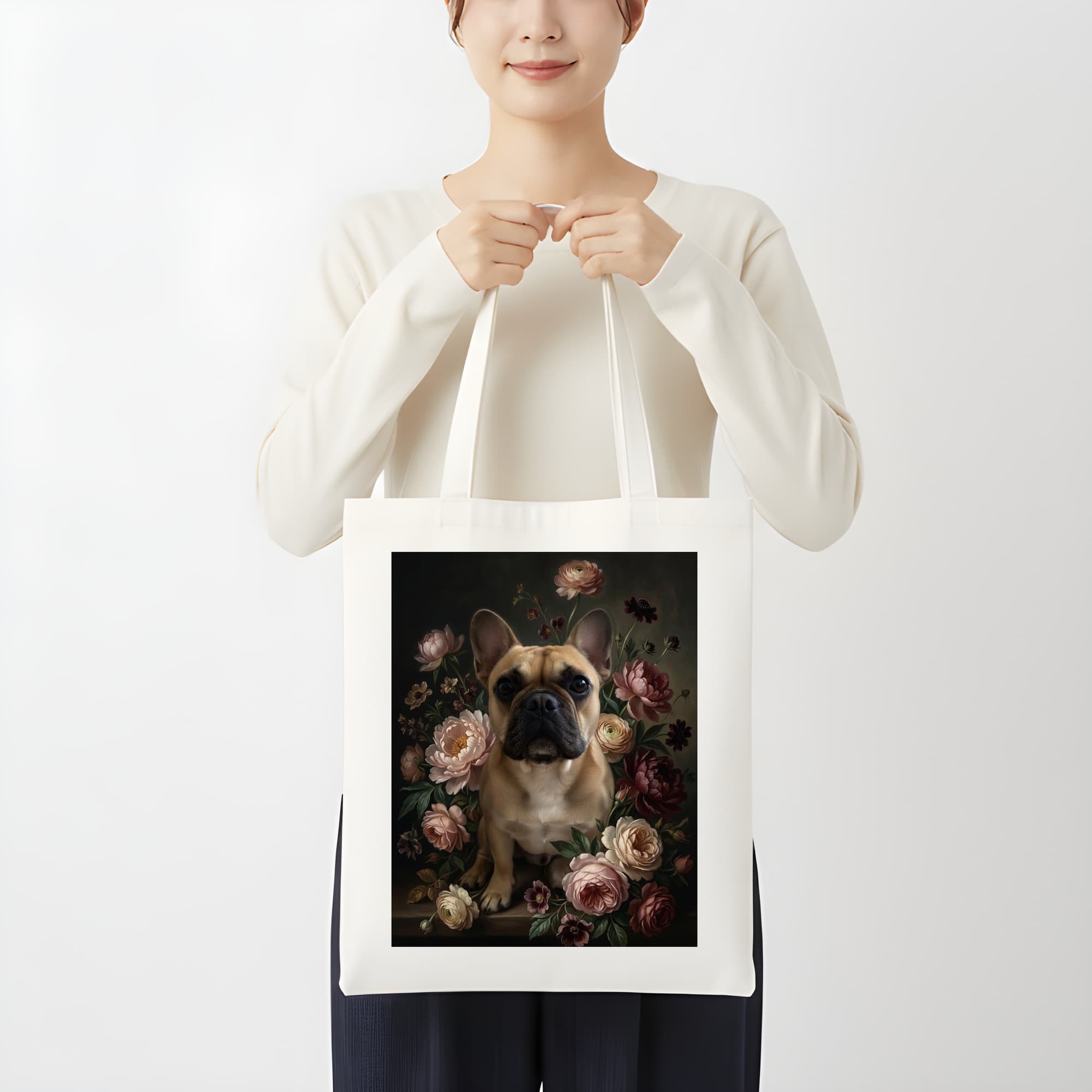 French bulldog Floral Oil-Painting Floral Tote Bag 3