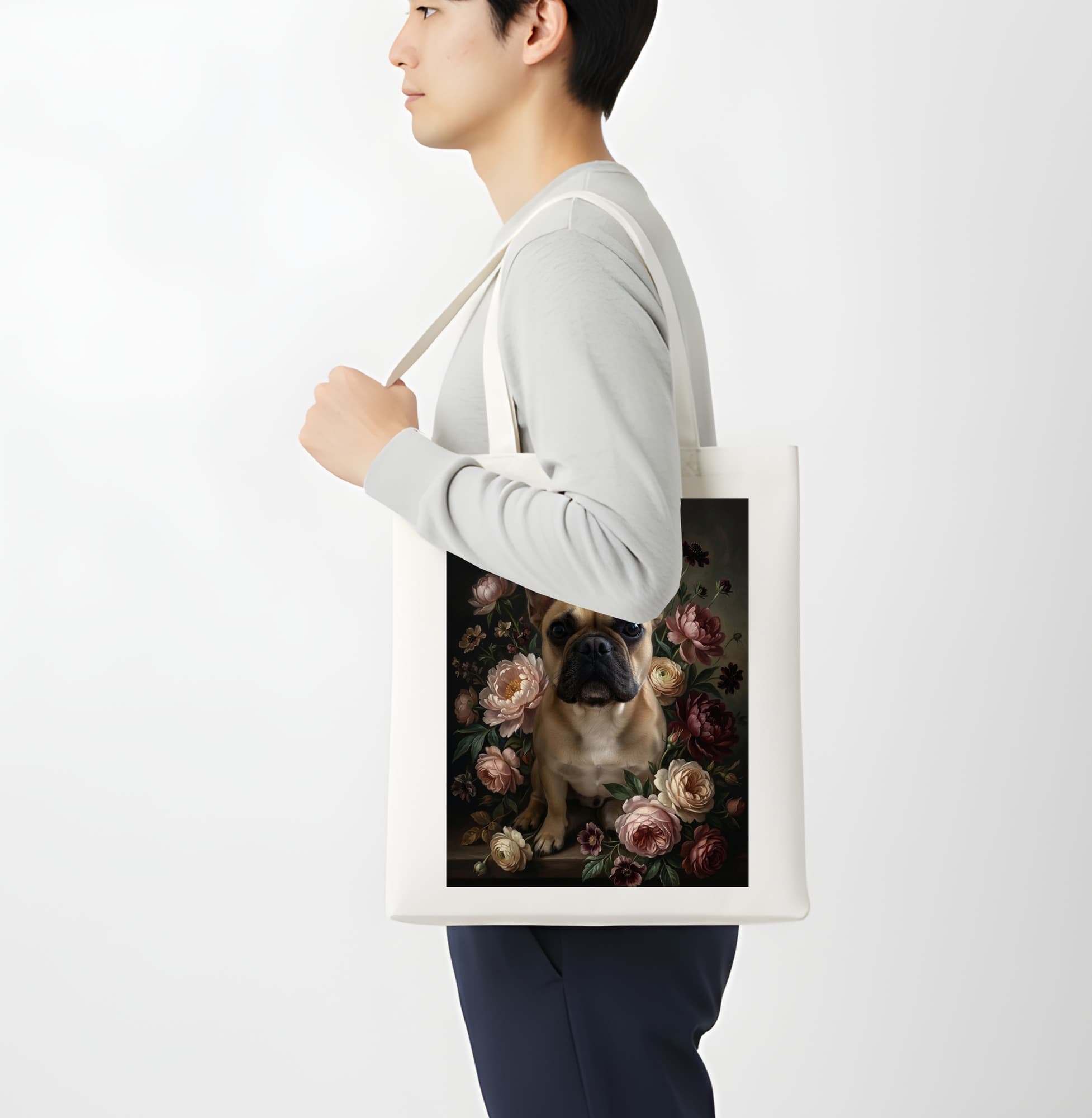 French bulldog Floral Oil-Painting Floral Tote Bag 4