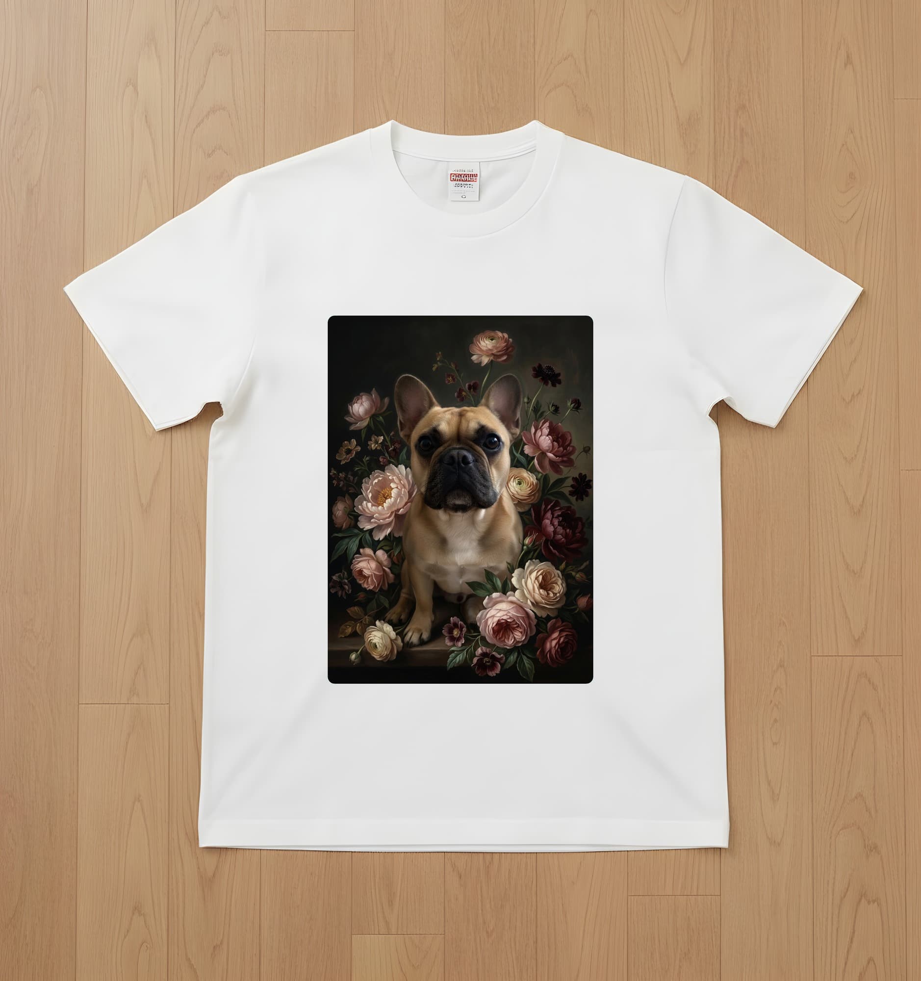 French bulldog Floral Oil-Painting Floral T-Shirt (White)