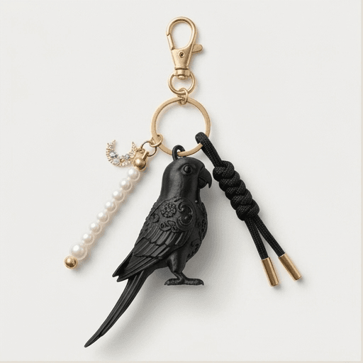 コガネメキシコインコのルネサンス肖像画キーホルダー(シルクブラック)