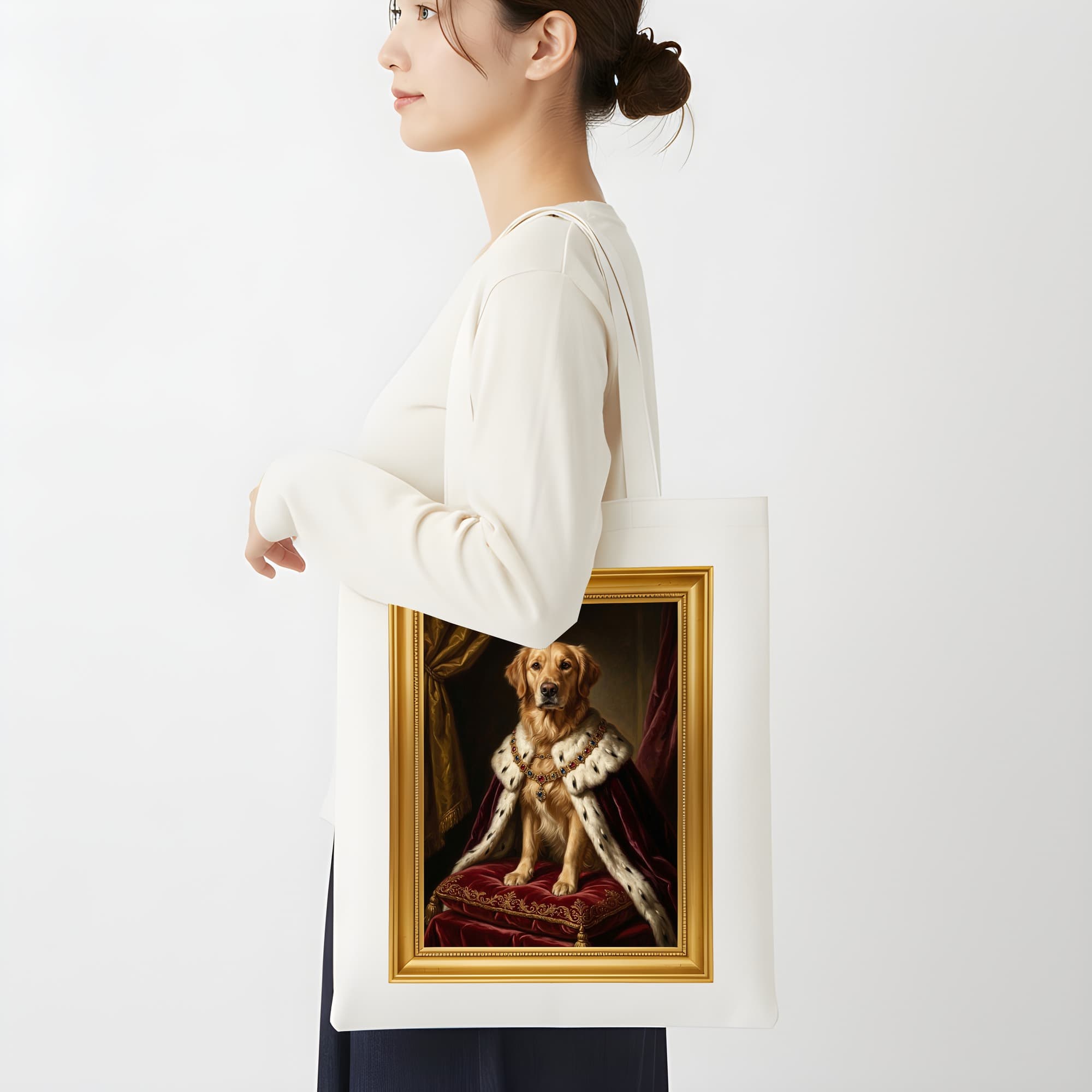 golden retriever Renaissance Portrait Tote Bag (Color Print, Framed Design) 2