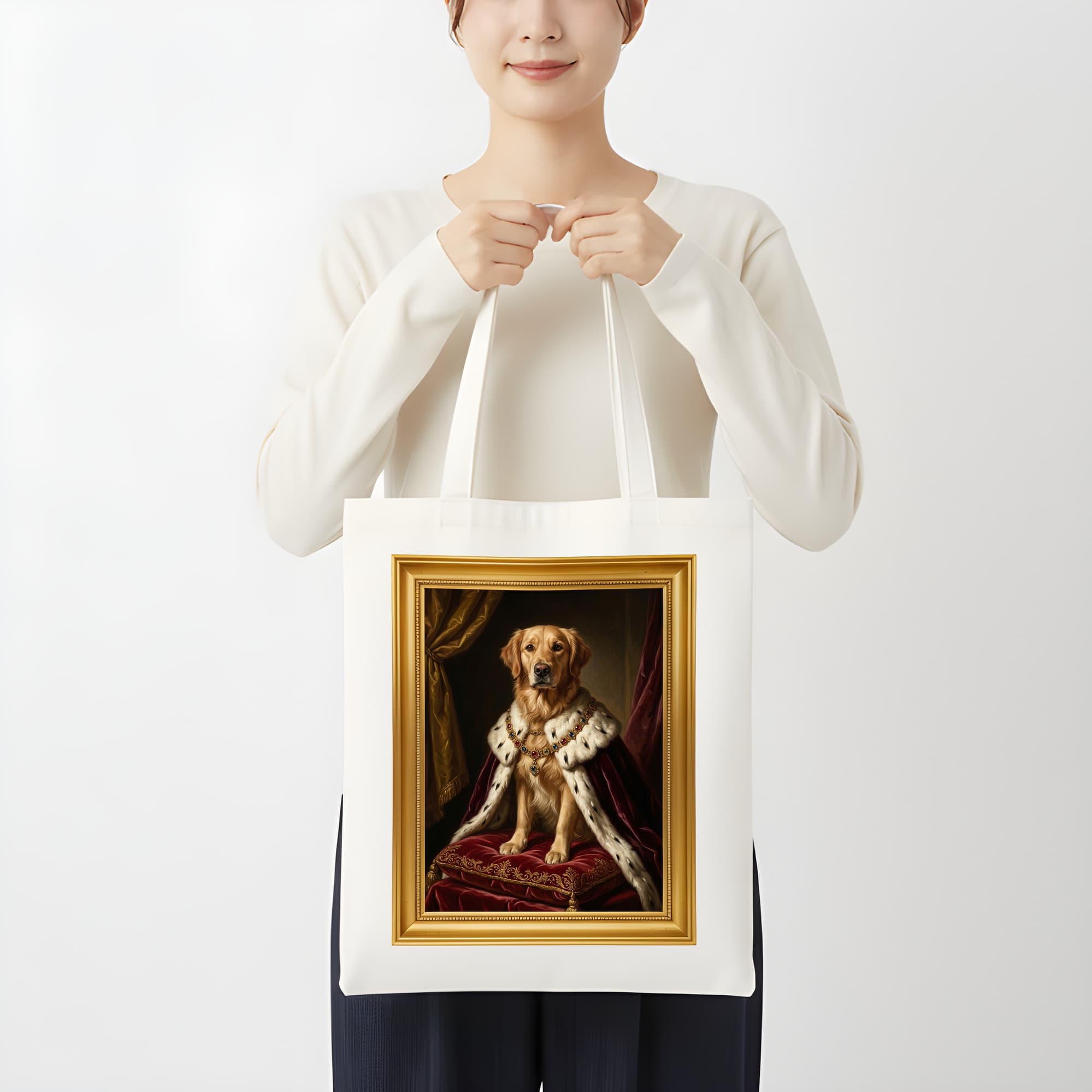 golden retriever Renaissance Portrait Tote Bag (Color Print, Framed Design) 3