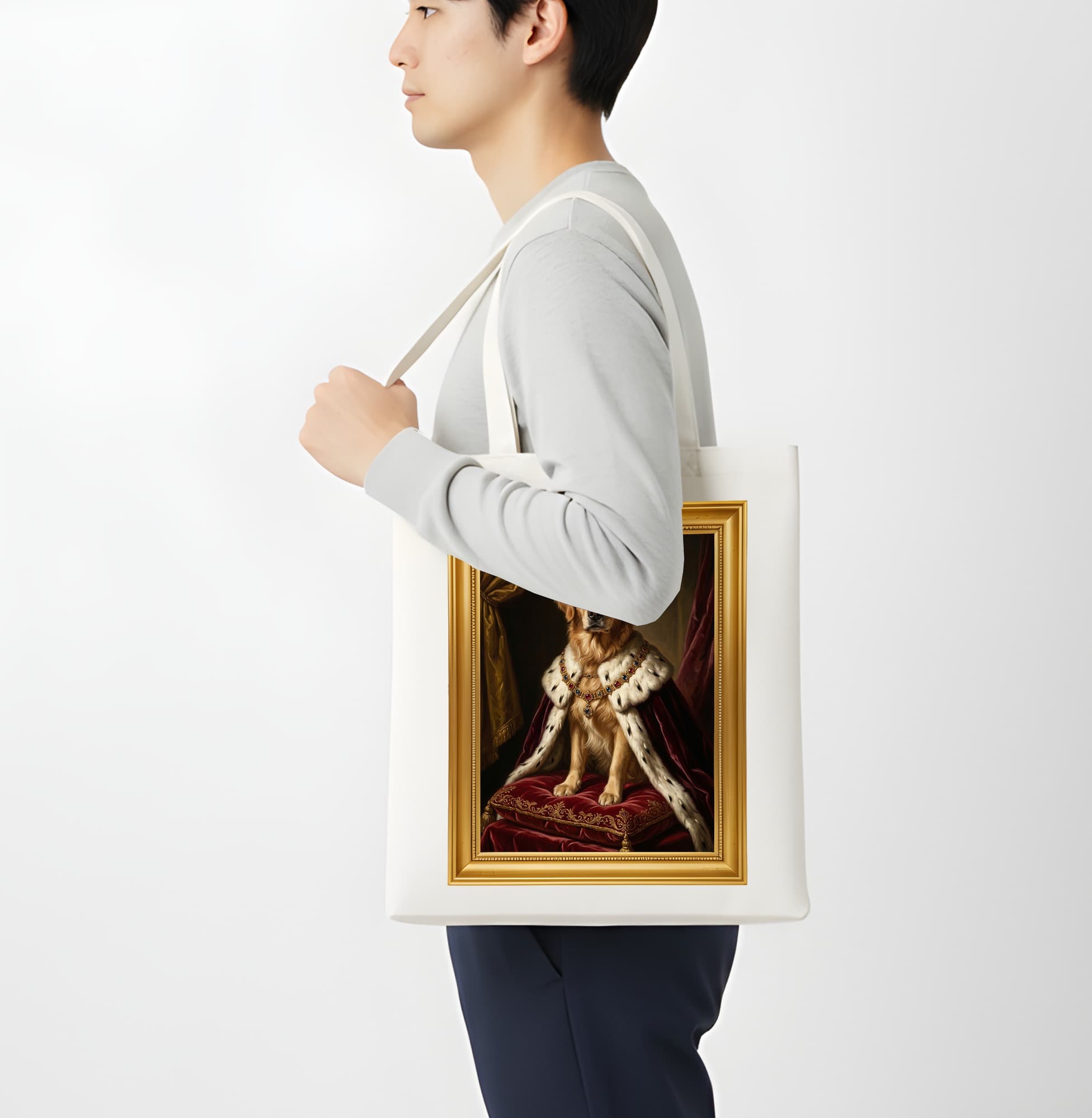 golden retriever Renaissance Portrait Tote Bag (Color Print, Framed Design) 4