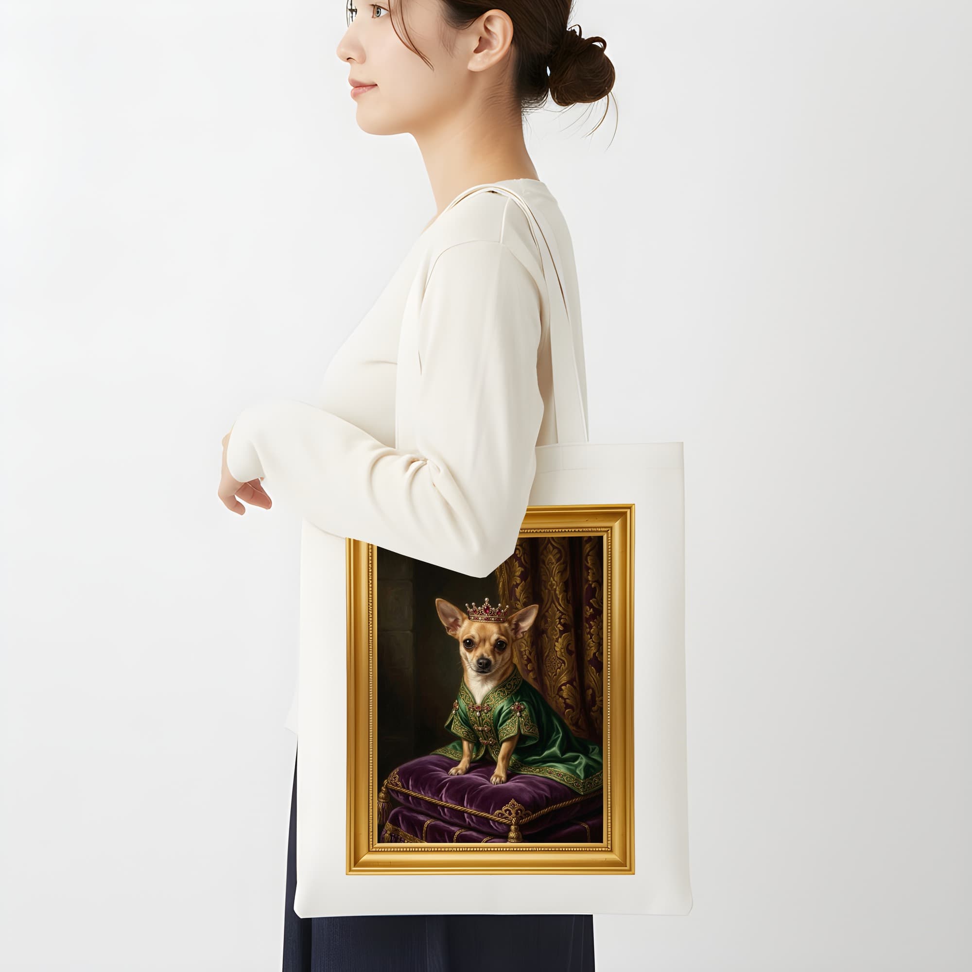 chihuahua Renaissance Portrait Tote Bag (Color Print, Framed Design) 2