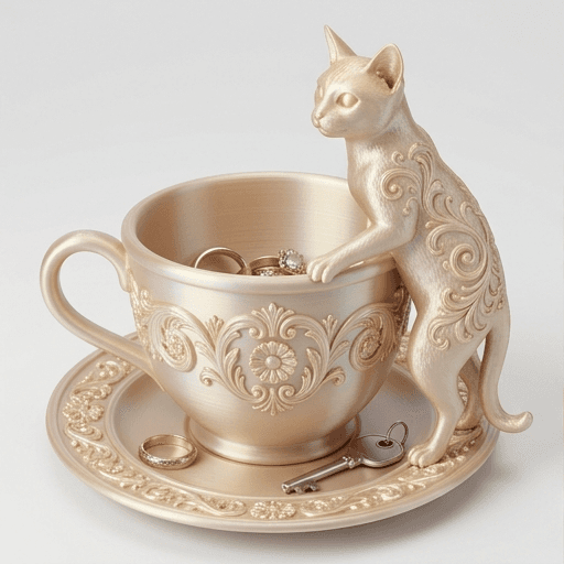 オシキャットのルネサンス肖像画アクセサリートレイ(シルクゴールド)