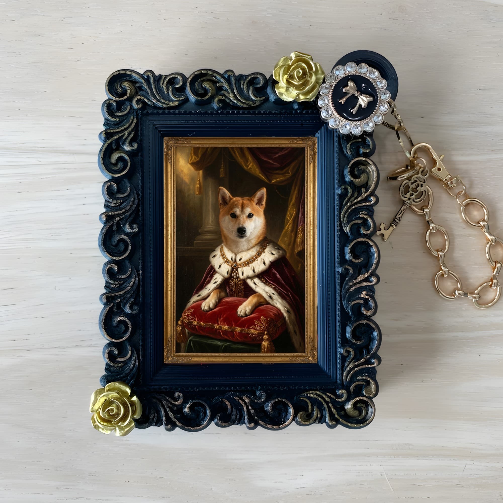 Shiba Inu Renaissance Portrait Bag Charm (Black)