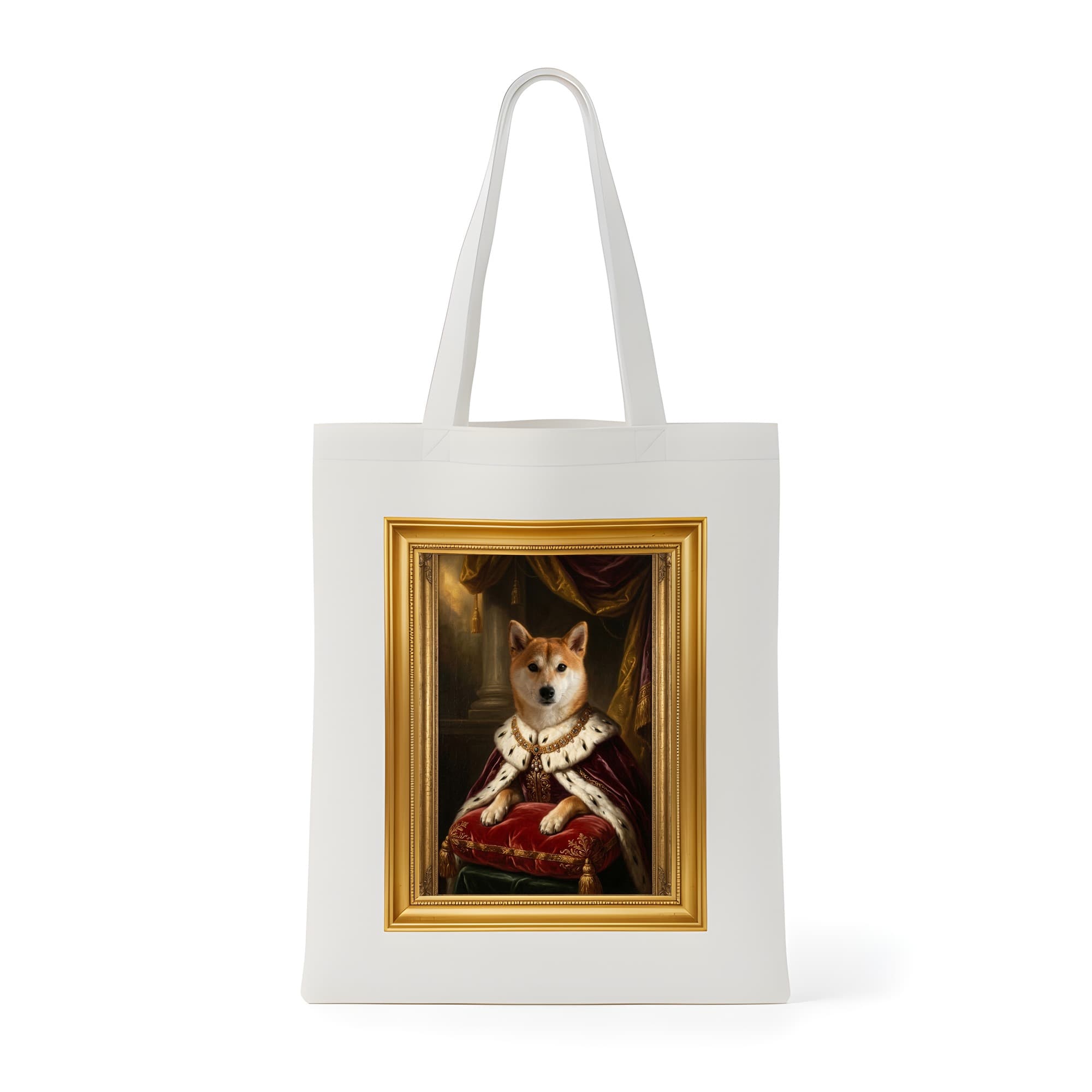 Shiba Inu Renaissance Portrait Tote Bag (Color Print, Framed Design)