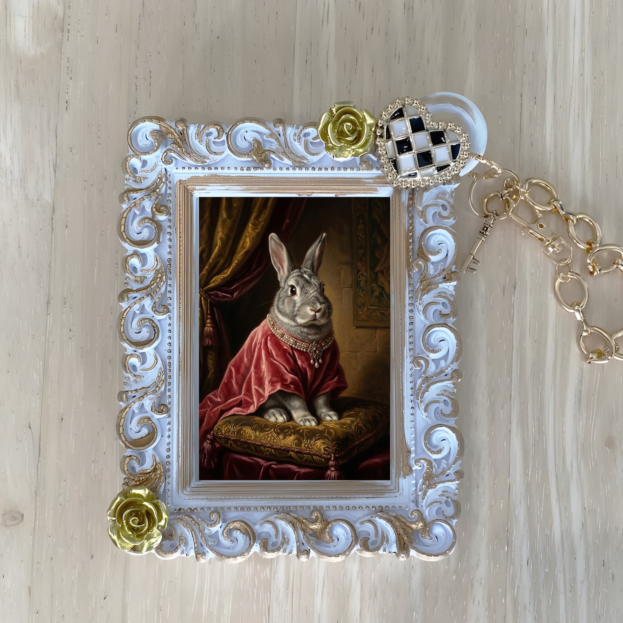 Chinchilla rabbit Renaissance Portrait Bag Charm (White)