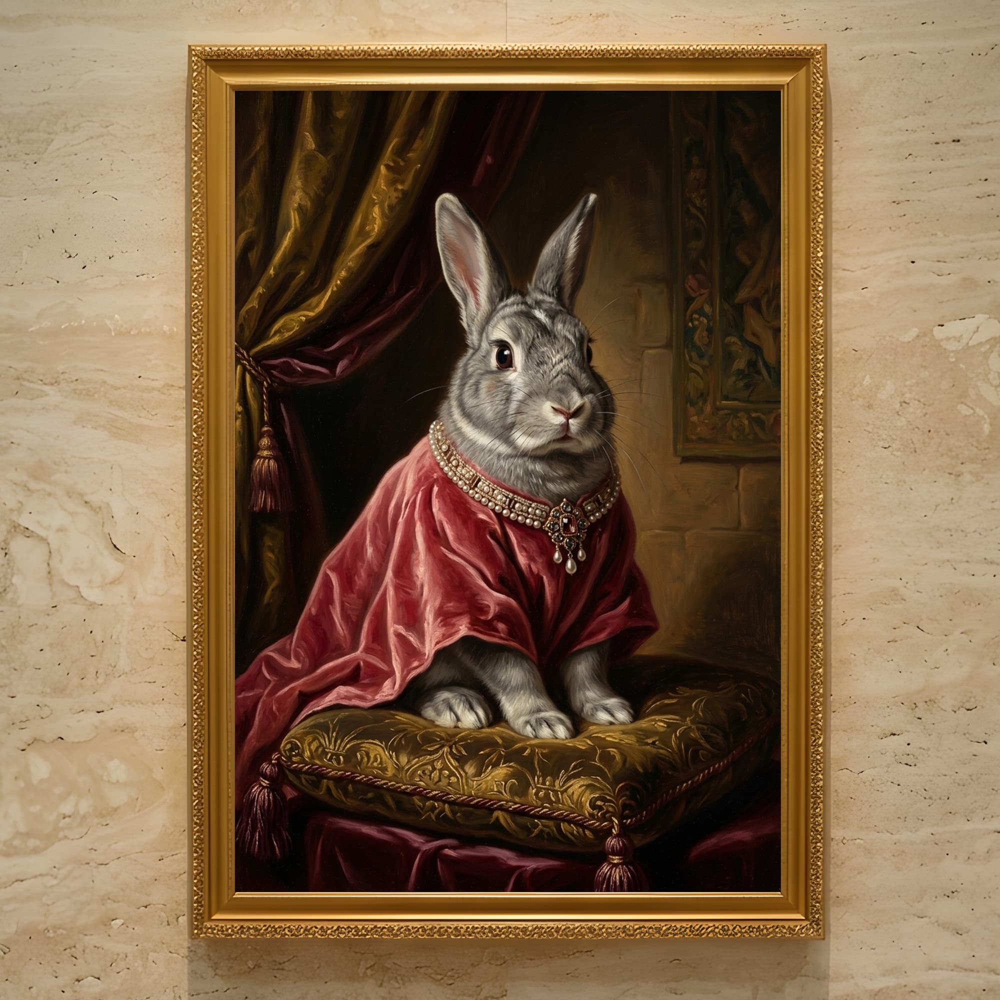 チンチラうさぎのルネサンス肖像画額装プリント(A3サイズ)