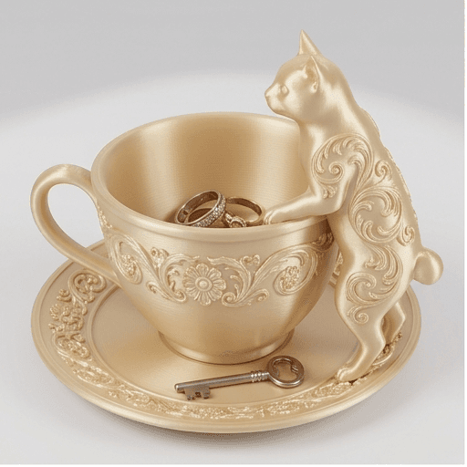 Japanese Bobtail Renaissance Portrait Trinket Tray (Silky Gold)