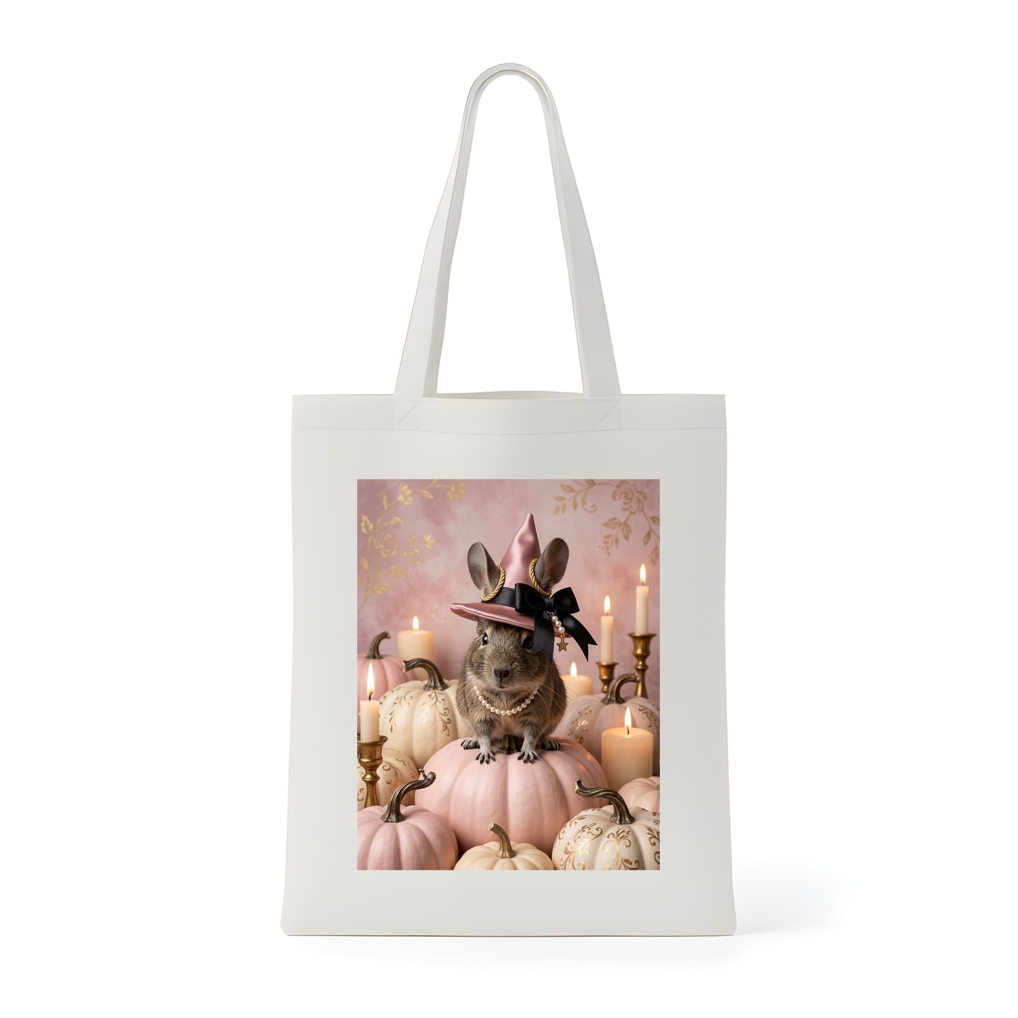 Degu Pumpkin & Candlelight Oil-Painting Halloween Tote Bag