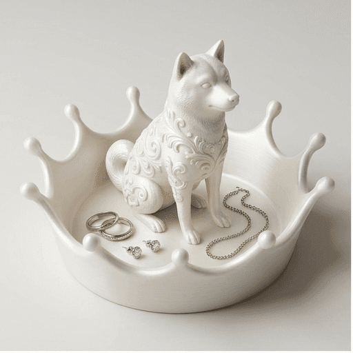 柴犬のルネサンス肖像画ミルククラウン アクセサリートレイ(シルクホワイト)
