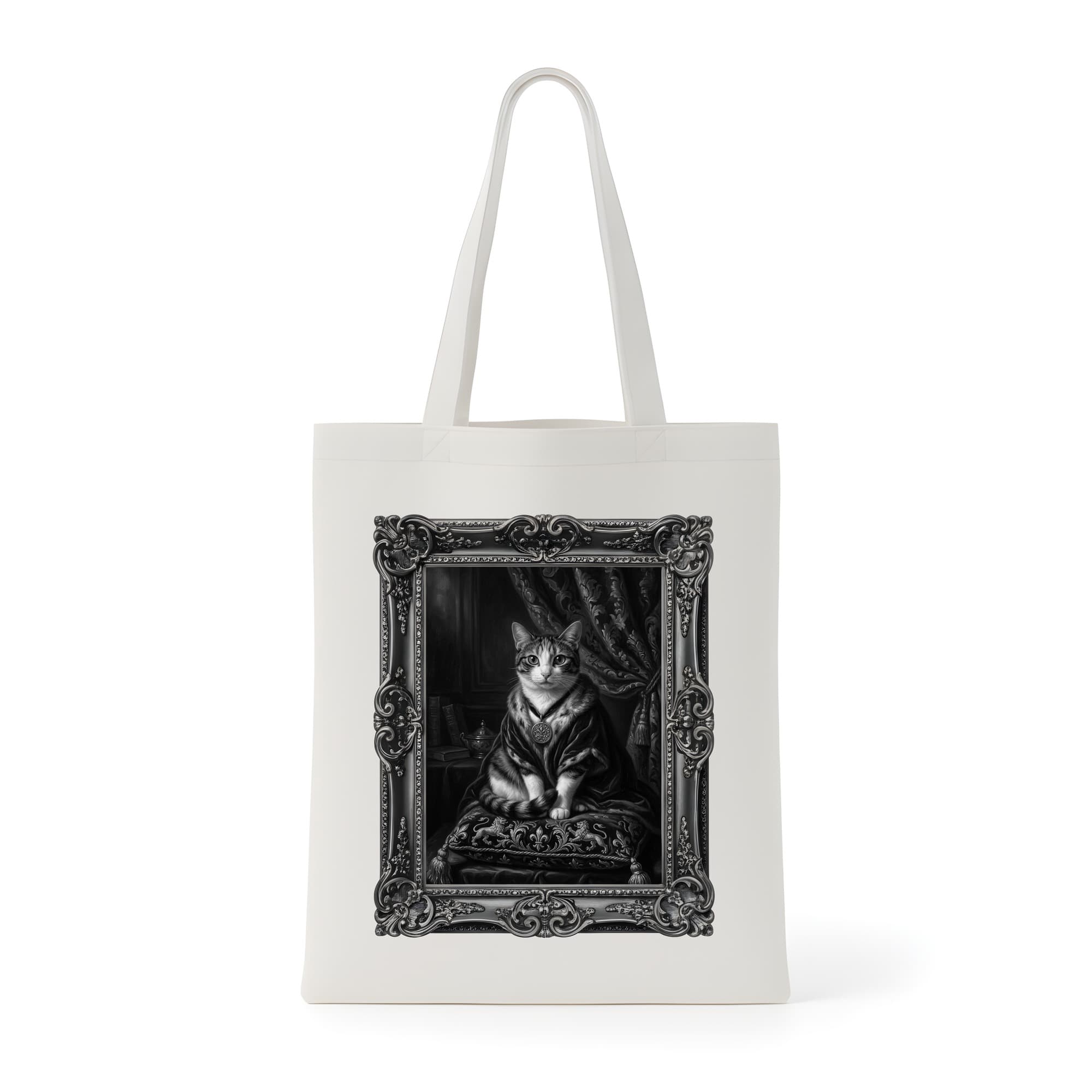 Japanese Bobtail Renaissance Portrait Tote Bag (Monochrome Print, Framed Design)