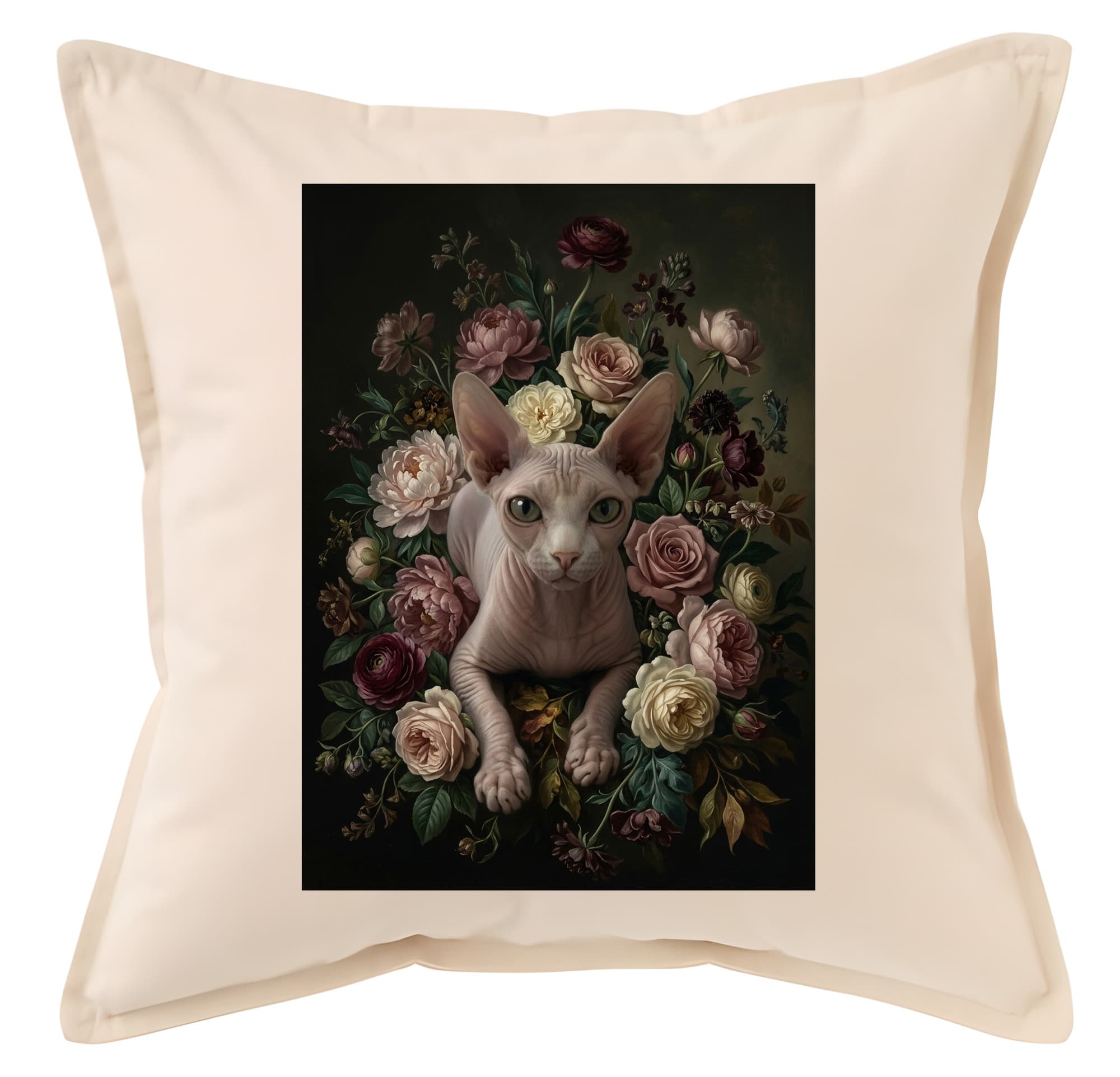 Sphynx Floral Oil-Painting Floral Cushion