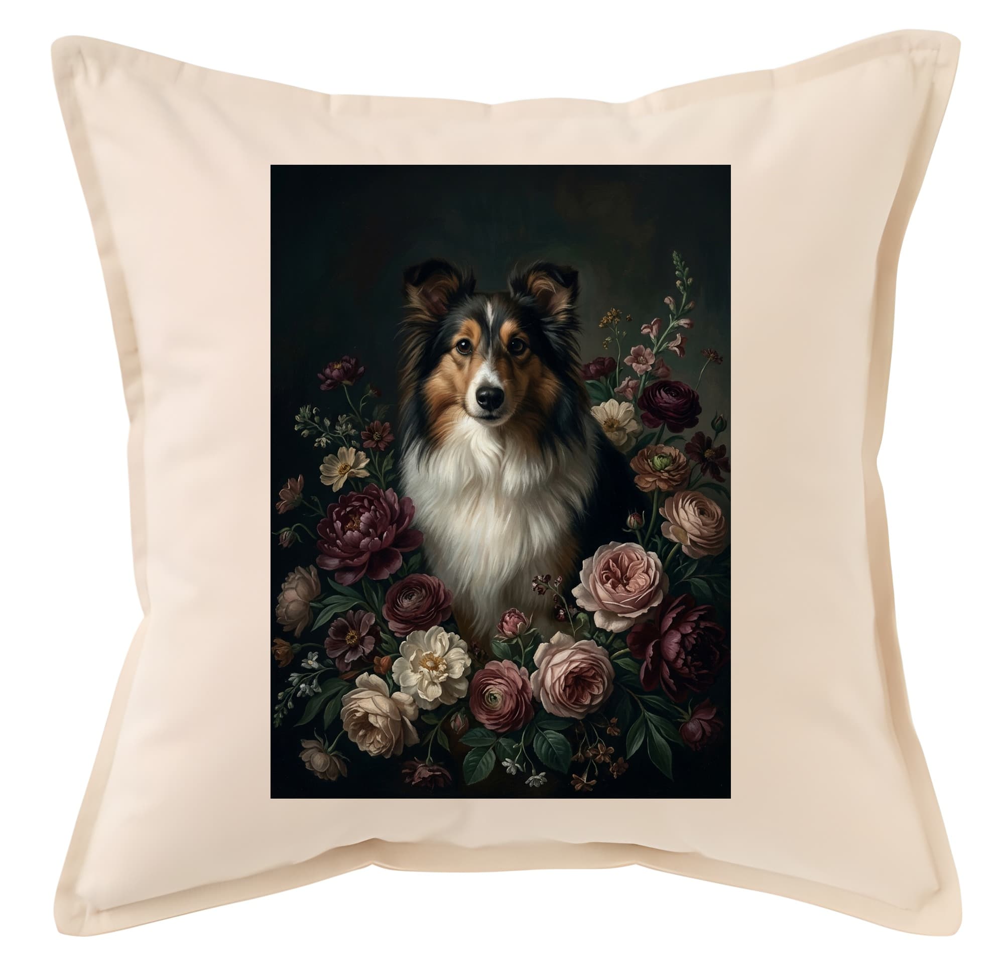 Shetland sheepdog Floral Oil-Painting Floral Cushion
