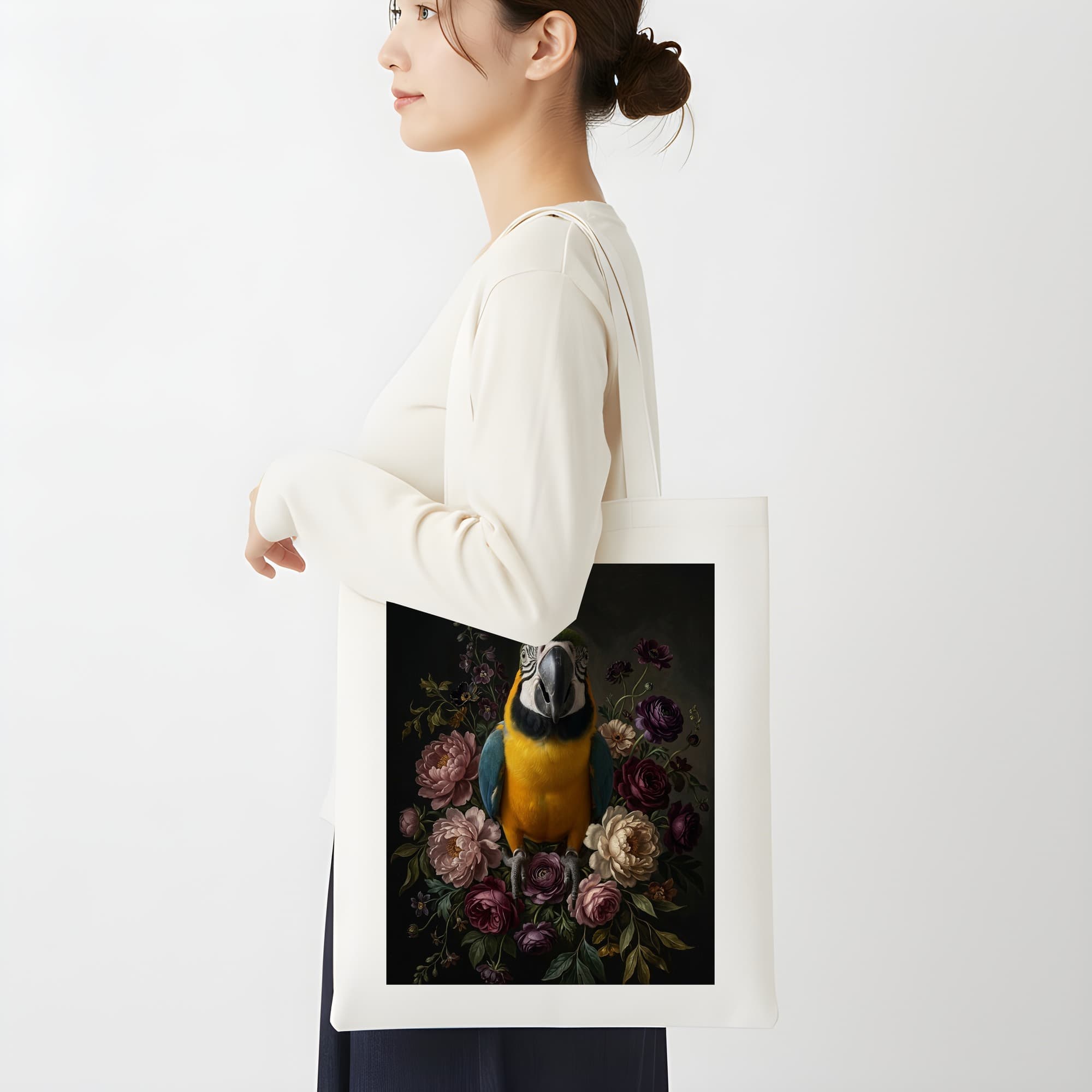 Blue-and-yellow Macaw Floral Oil-Painting Floral Tote Bag 2
