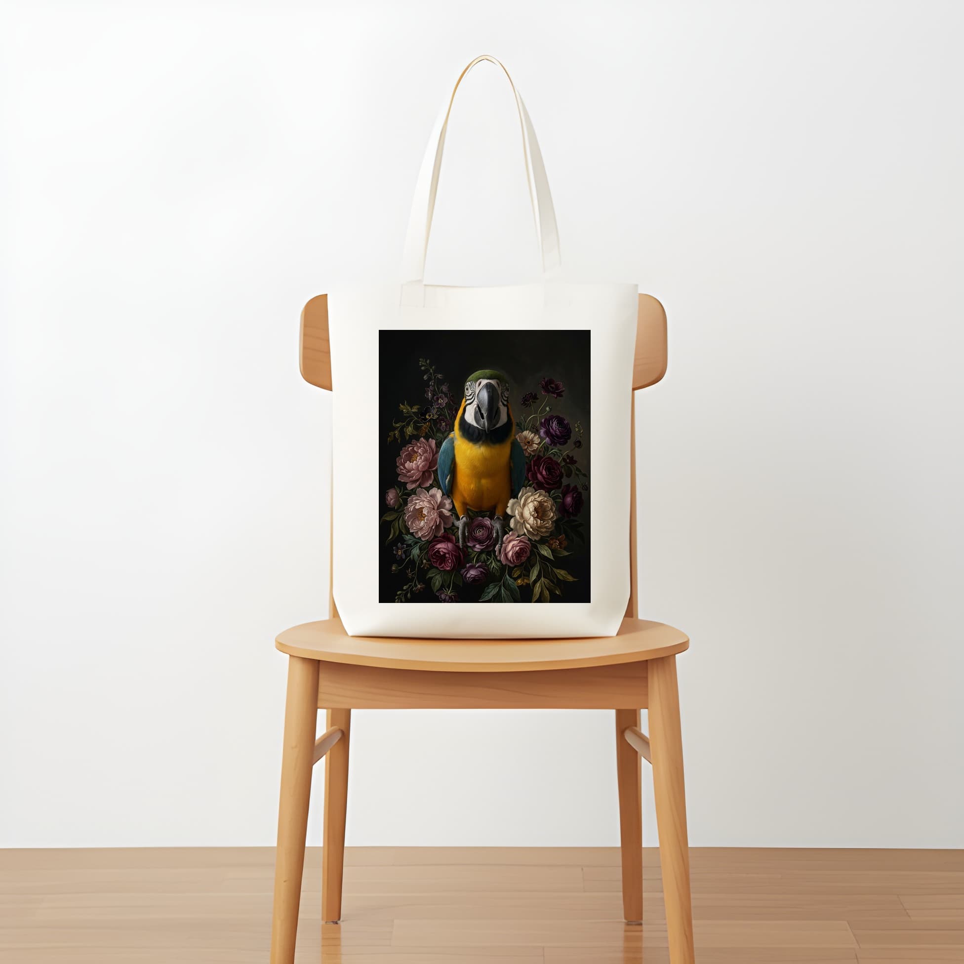 Blue-and-yellow Macaw Floral Oil-Painting Floral Tote Bag 5