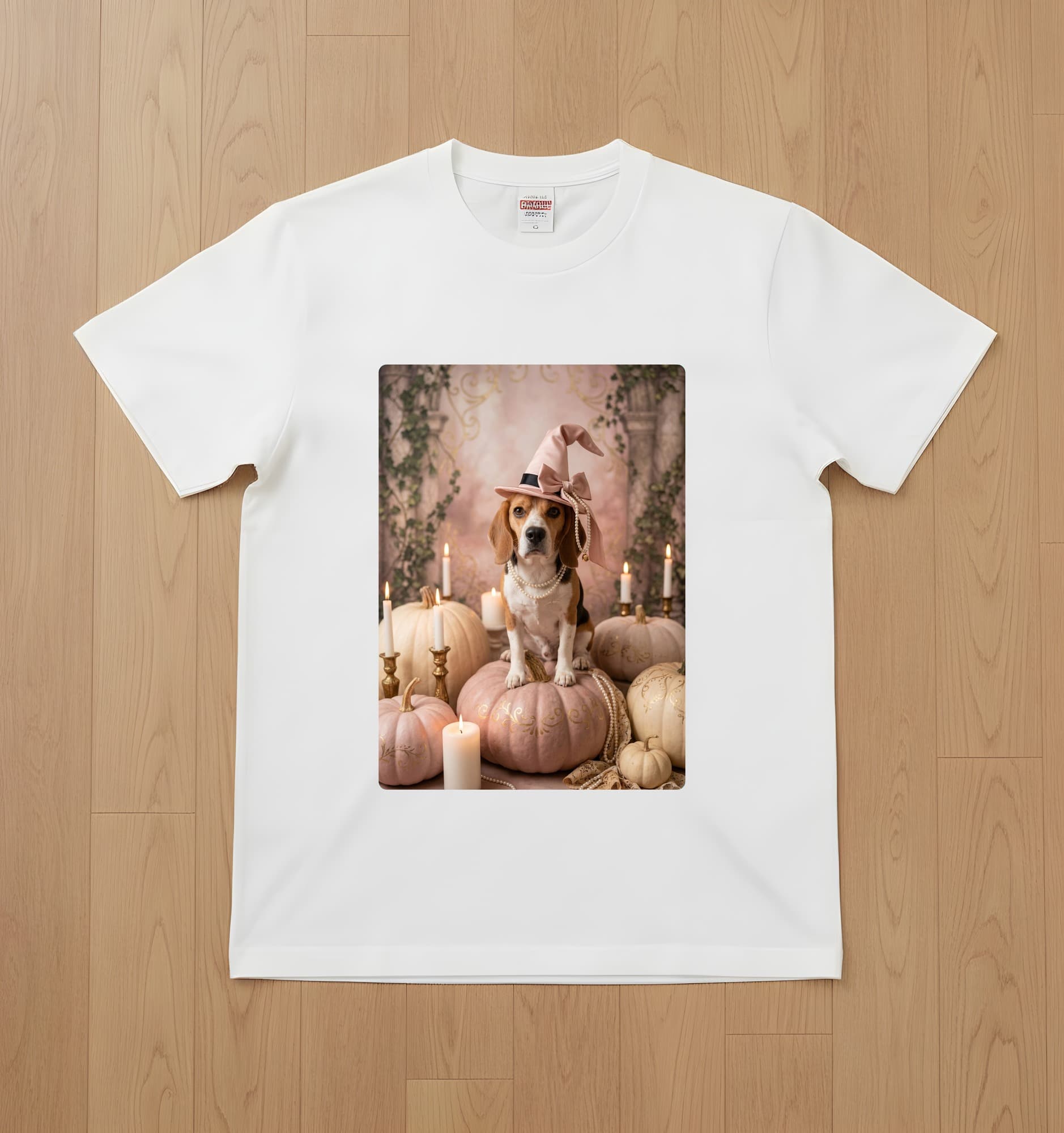 beagle Pumpkin & Candlelight Oil-Painting Halloween T-Shirt (White)
