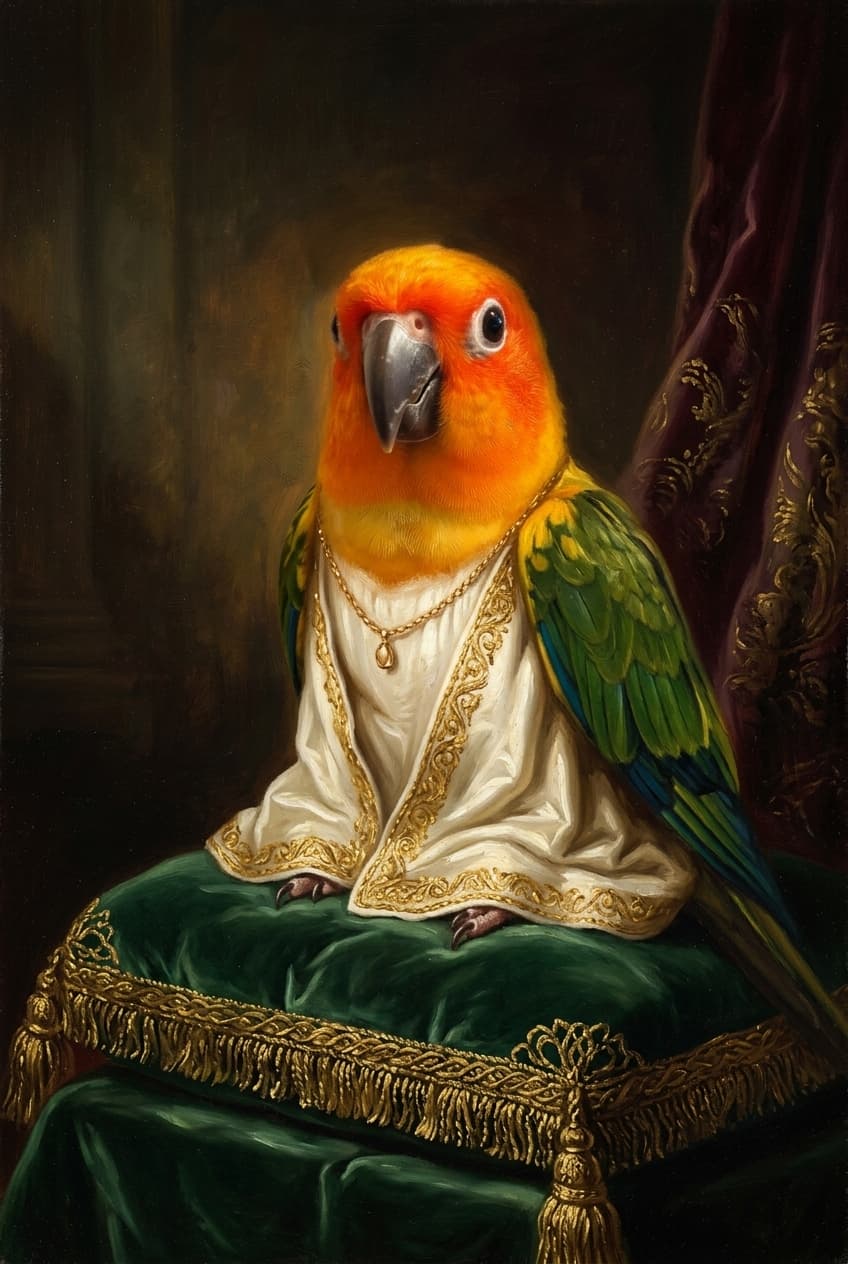 コガネメキシコインコのルネサンス風肖像画