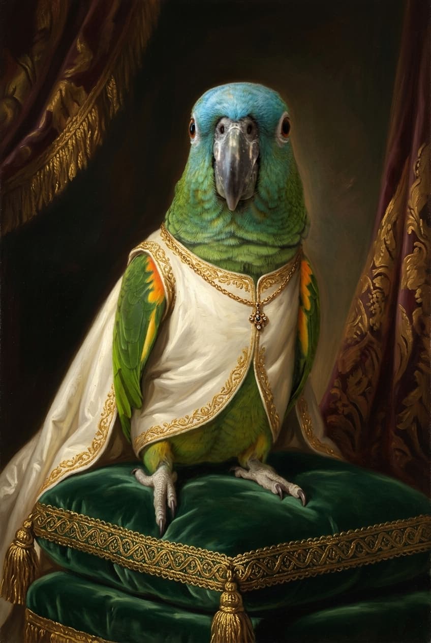アオボウシインコのルネサンス風肖像画